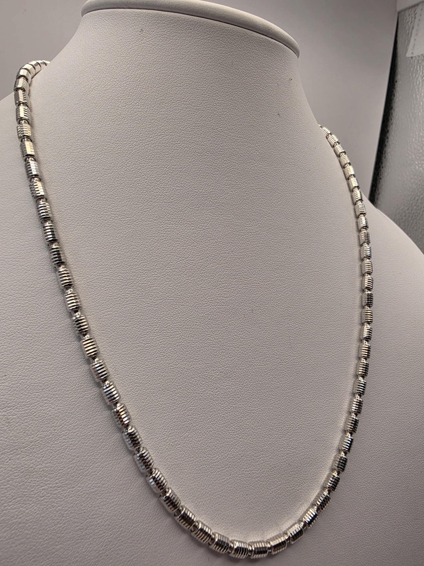 Sterling Silver Diamond Cut Drum Bead Chain Necklace — 3.6mm 20 Inch 925