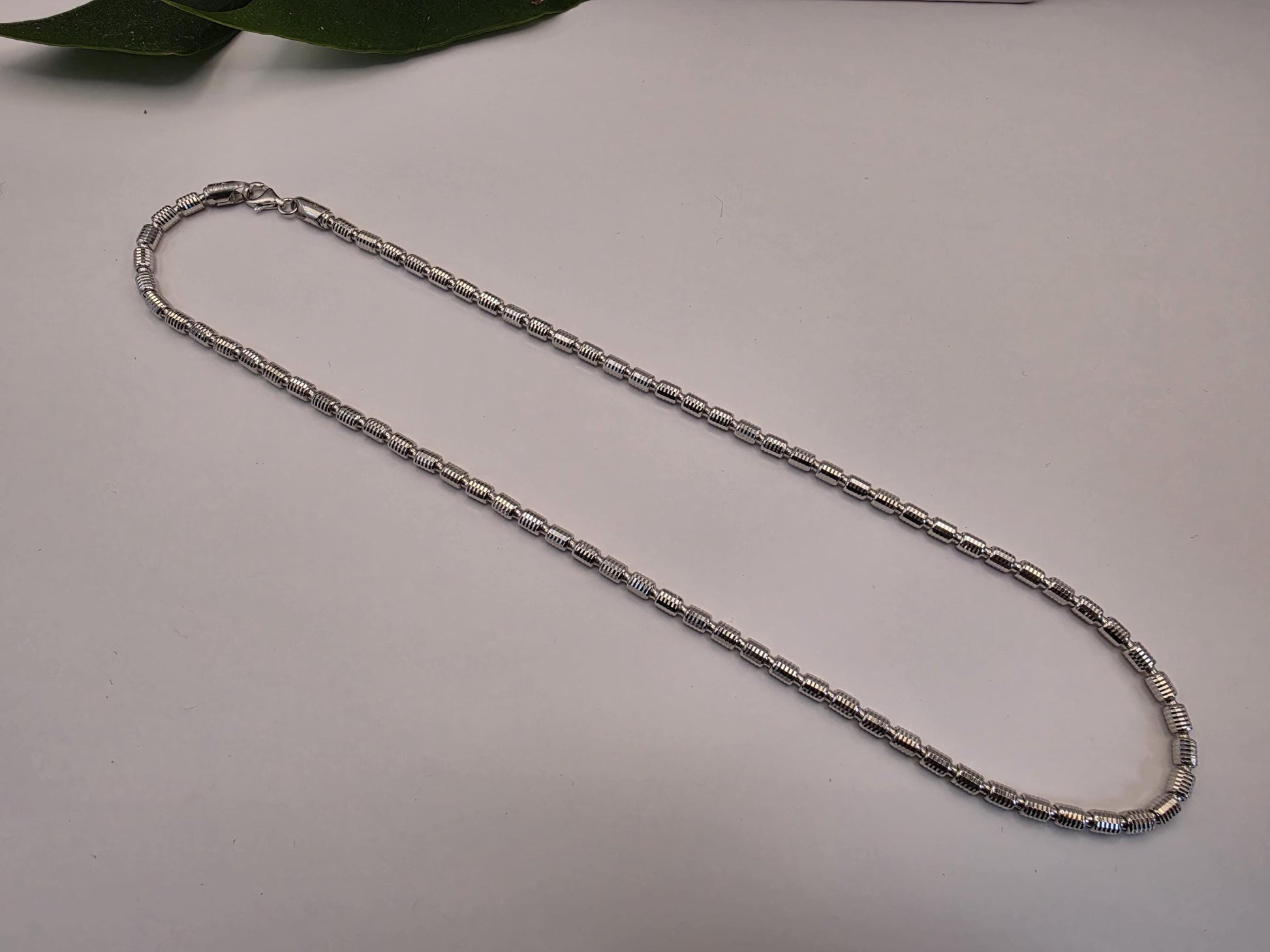 Sterling Silver Diamond Cut Drum Bead Chain Necklace — 3.6mm 20 Inch 925
