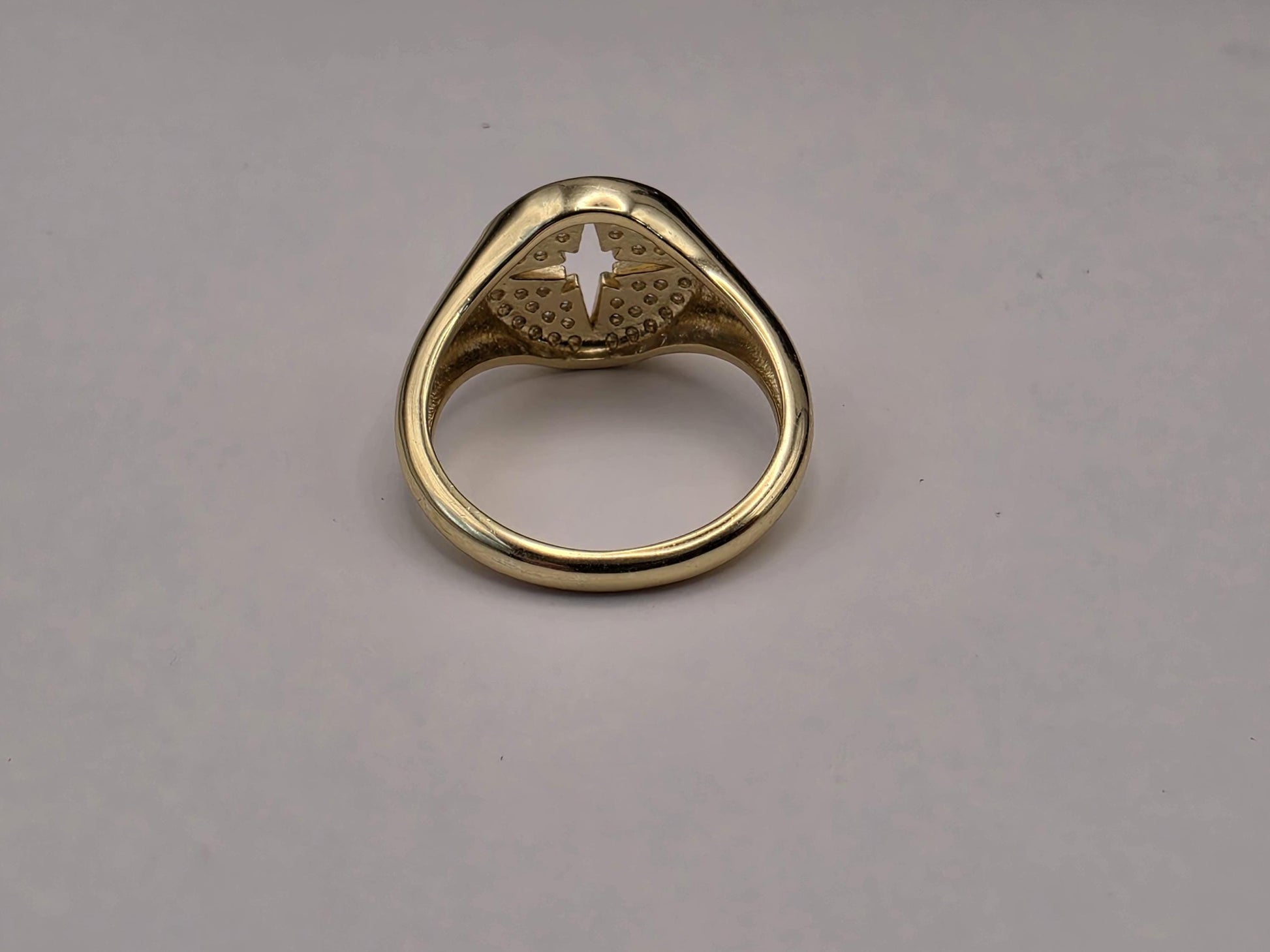 Gold Plated North Star Signet Ring — CZ Pave Celestial Compass Ring Size 6