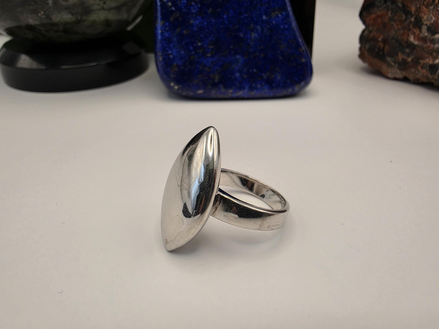Sterling Silver Marquise Dome Ring — Bold Minimalist Statement Ring 925 Size 9
