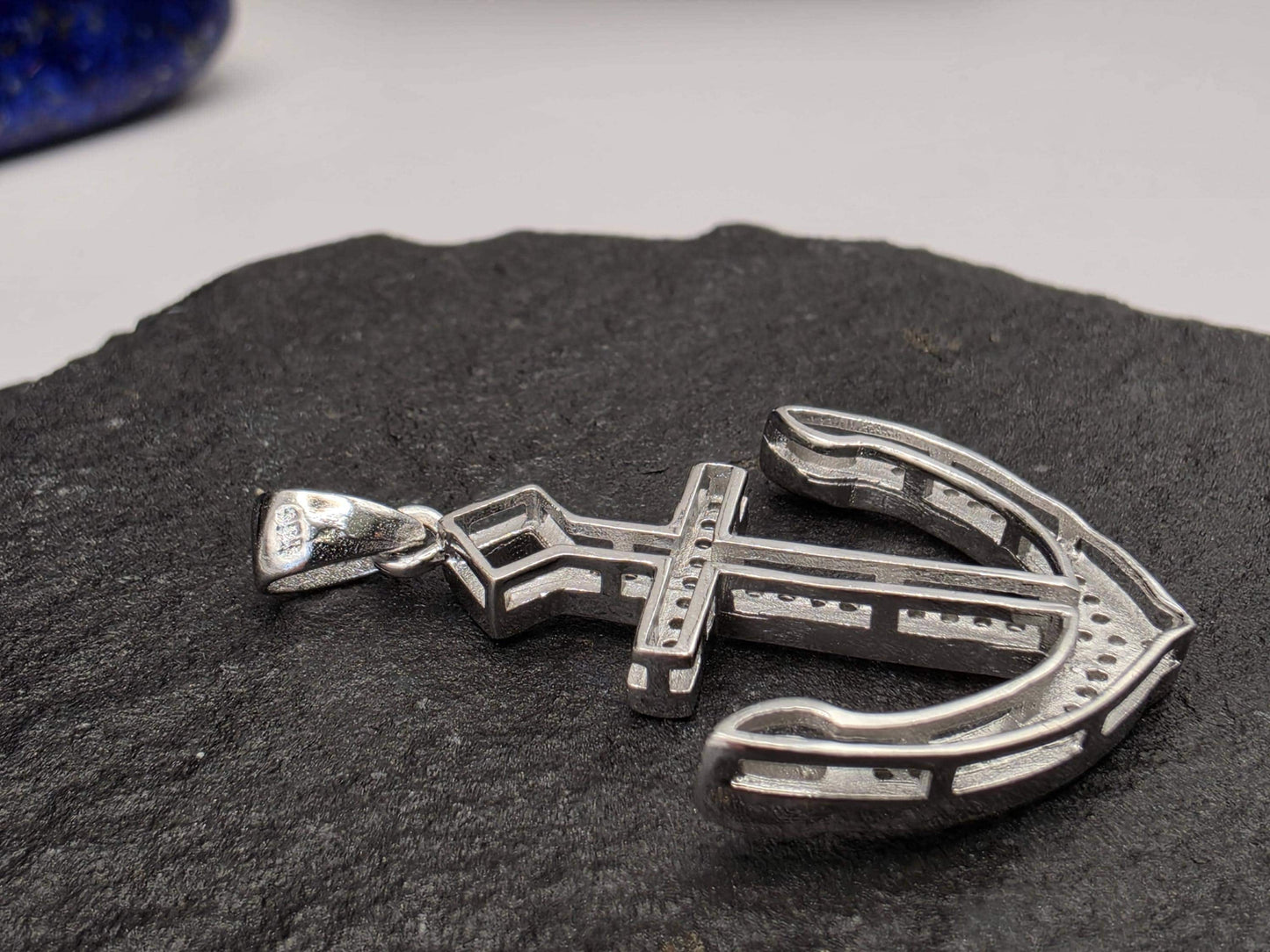 Sterling Silver Anchor Cross Pendant — CZ Pave Nautical Faith Charm 925