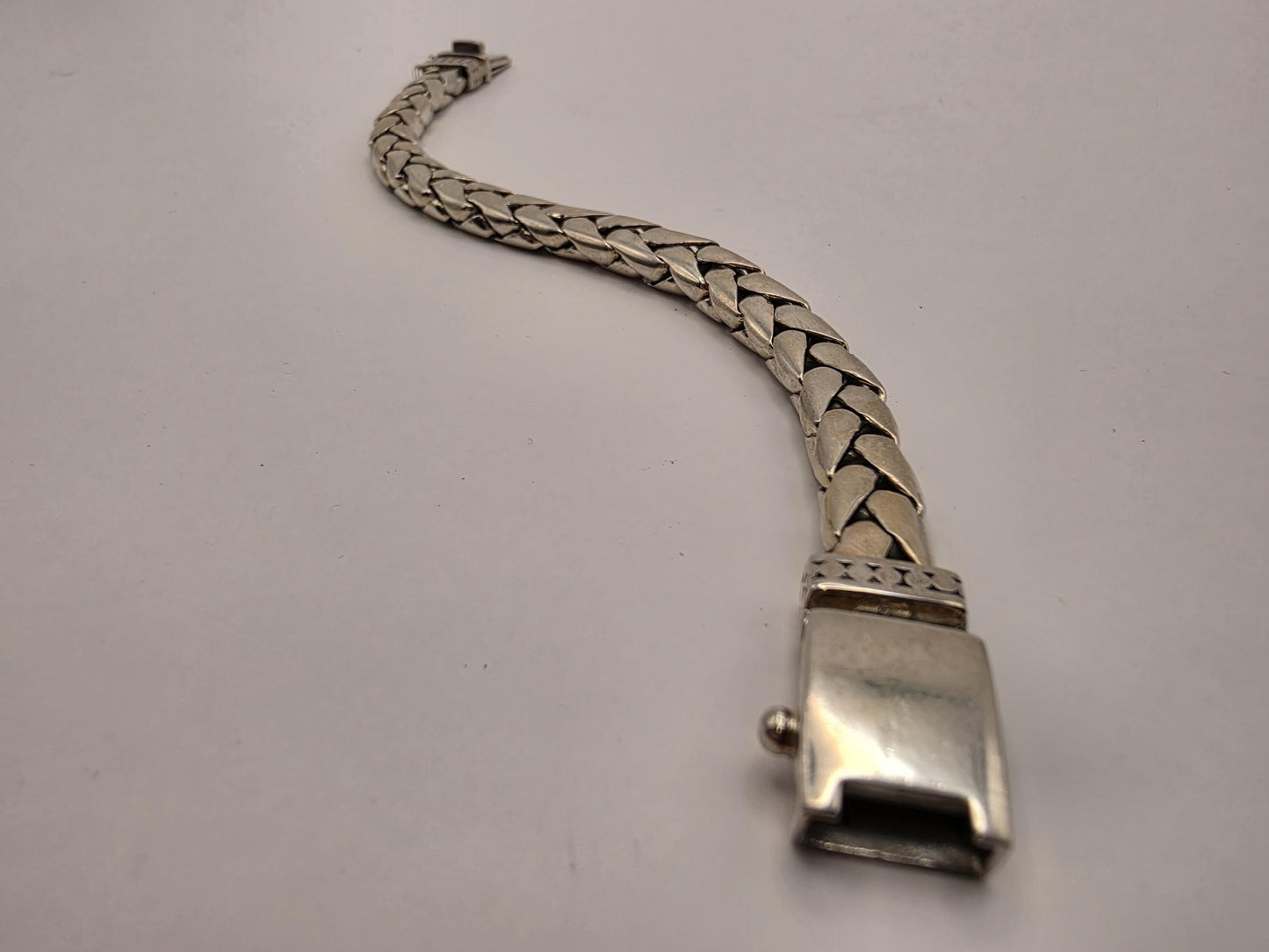 925 Sterling Silver Tulip Scale Bracelet | Polished Link | Heavy 60g | 8.5in