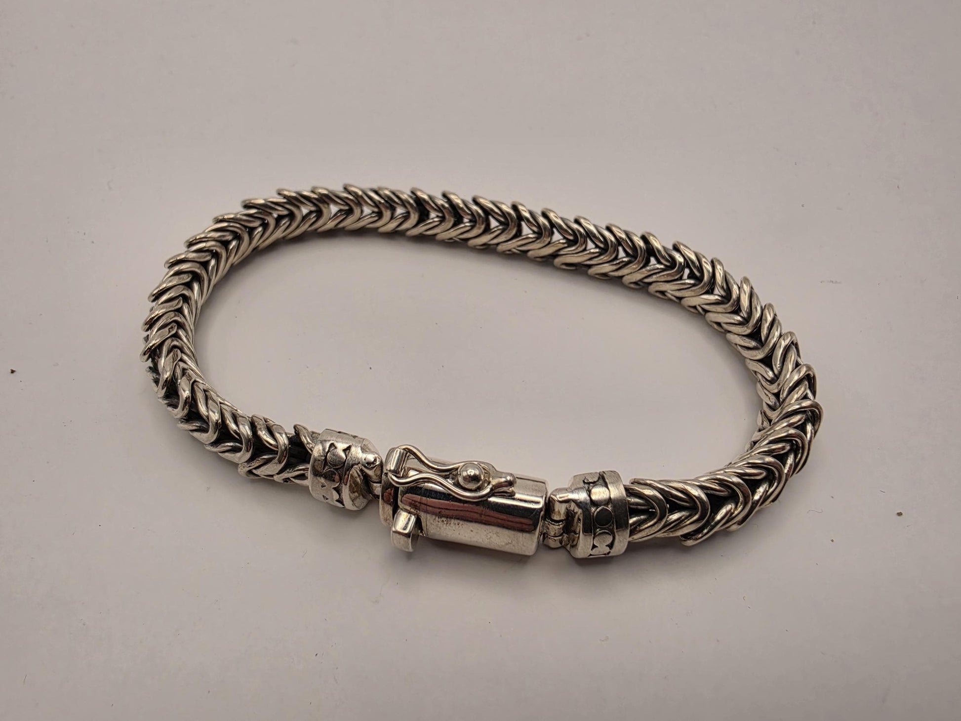 925 Sterling Silver Herringbone Weave Bracelet | Chevron Pattern | Oxidized | Heavy 41g