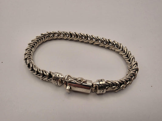925 Sterling Silver Herringbone Weave Bracelet | Chevron Pattern | Oxidized | Heavy 41g