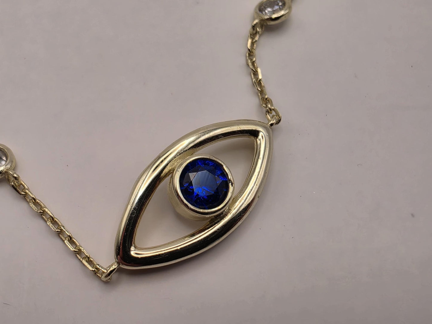Gold Plated Sterling Silver Evil Eye Bracelet | Blue CZ | Dainty Chain | 8in