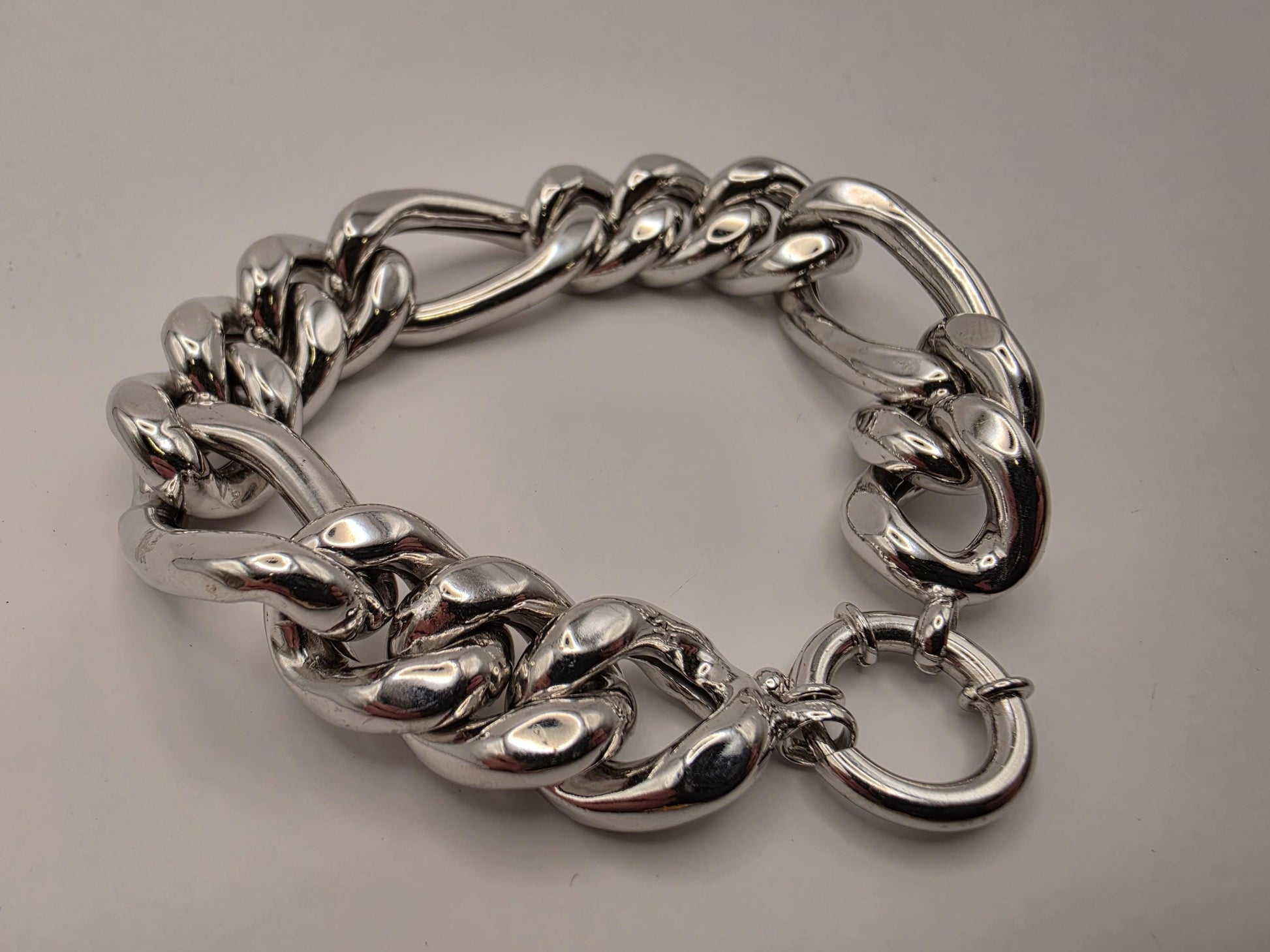 925 Sterling Silver Chunky Link Bracelet | Mixed Oval Curb Links | Heavy 35g | 11in