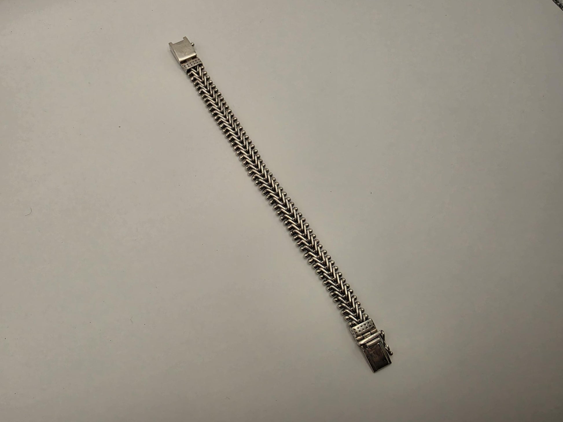 925 Sterling Silver Woven Bead Bracelet | Foxtail Center | Ball Chain Border | Heavy 49g