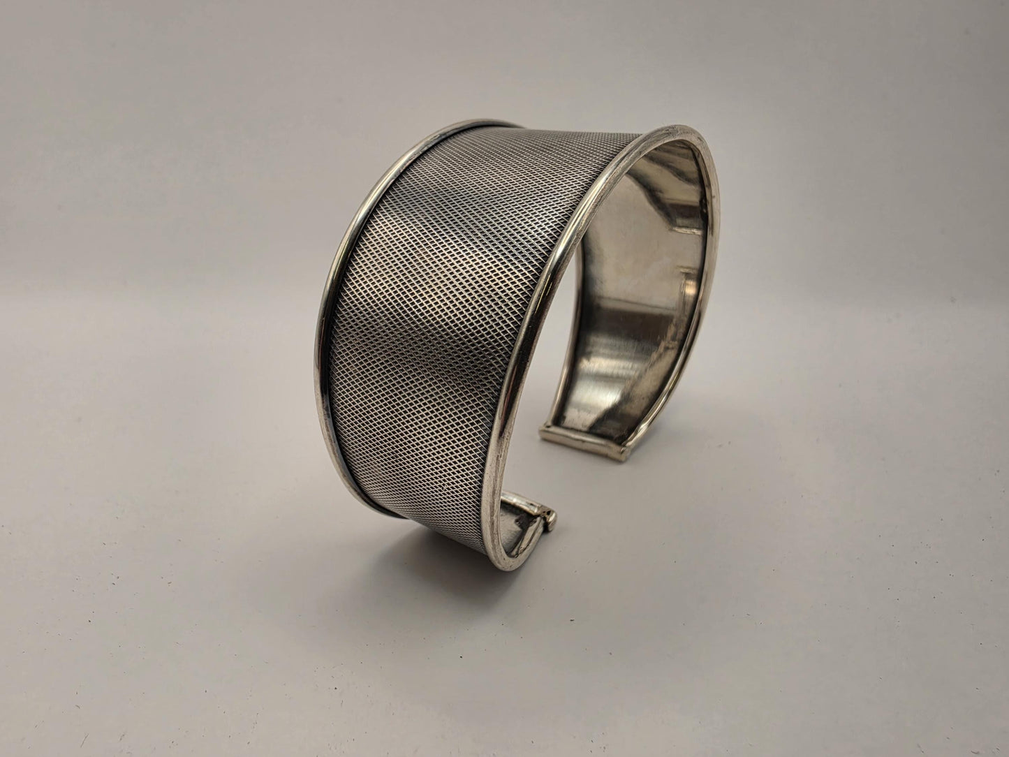 925 Sterling Silver Mesh Cuff Bracelet | Wide 1.125" | Fine Grid Texture | Heavy 20g