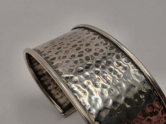 925 Sterling Silver Hammered Cuff Bracelet | Wide 1" | Dimple Texture | Heavy 20g