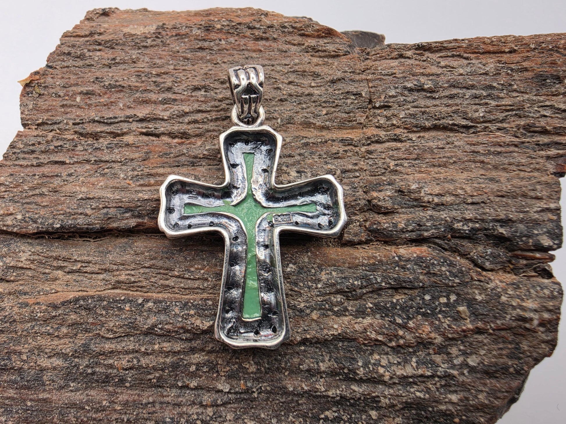 925 Sterling Silver Turquoise Cross Pendant | Rope Twist Border | Enamel Fill | 1.25"
