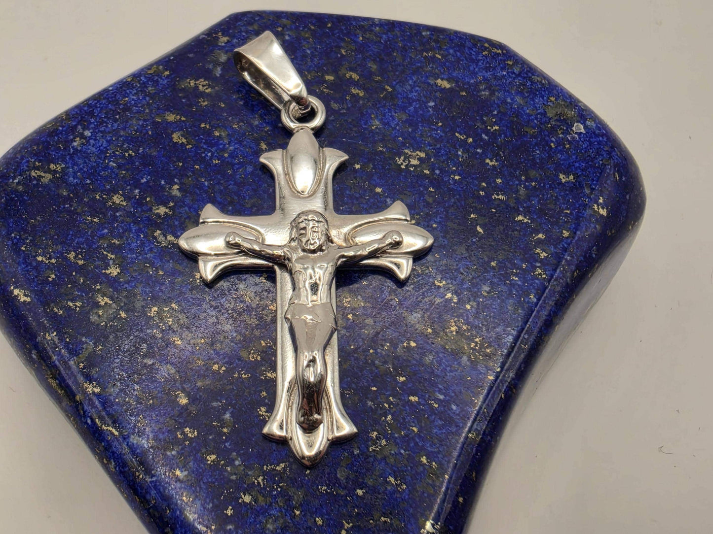 925 Sterling Silver Gothic Crucifix Pendant | High Relief Corpus | Flared Arms | 1.5"