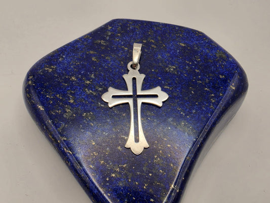 925 Sterling Silver Gothic Cross Pendant | Double Cutout | Fleur Tip Detail | 1"