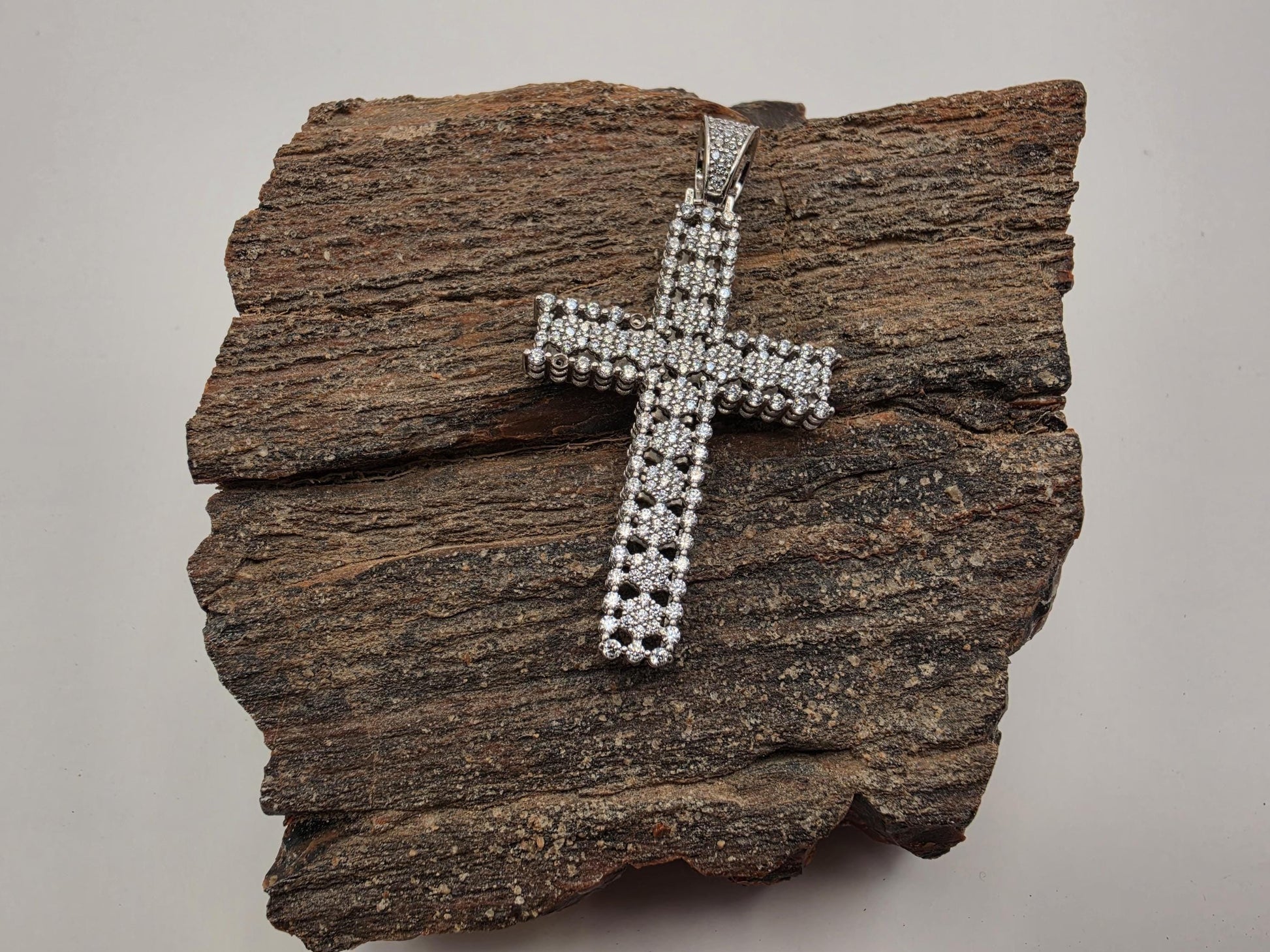 925 Sterling Silver Iced Cross Pendant | Double Row CZ Pave | Classic Silhouette | 1.5"