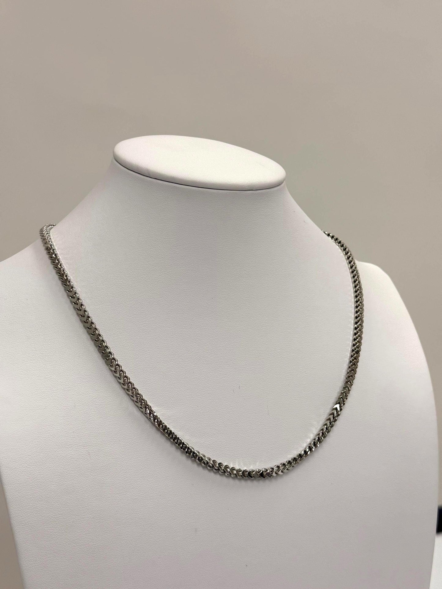 Sterling Silver Franco Chain Necklace | 20 Inch 925 Silver | 3mm Franco Chain for Women