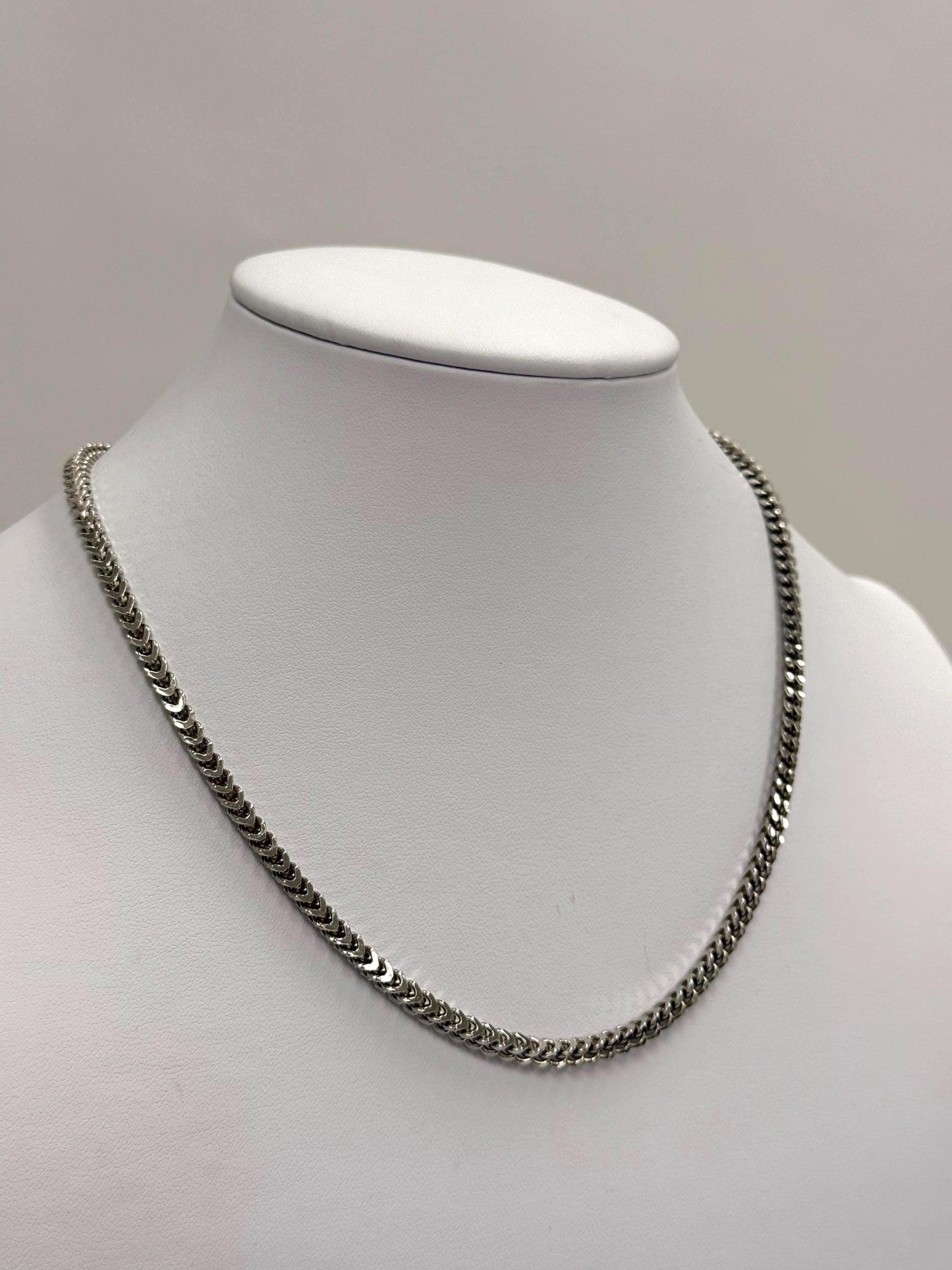 Sterling Silver Franco Chain Necklace | 18 Inch 925 Silver | 3mm Franco Chain for Women