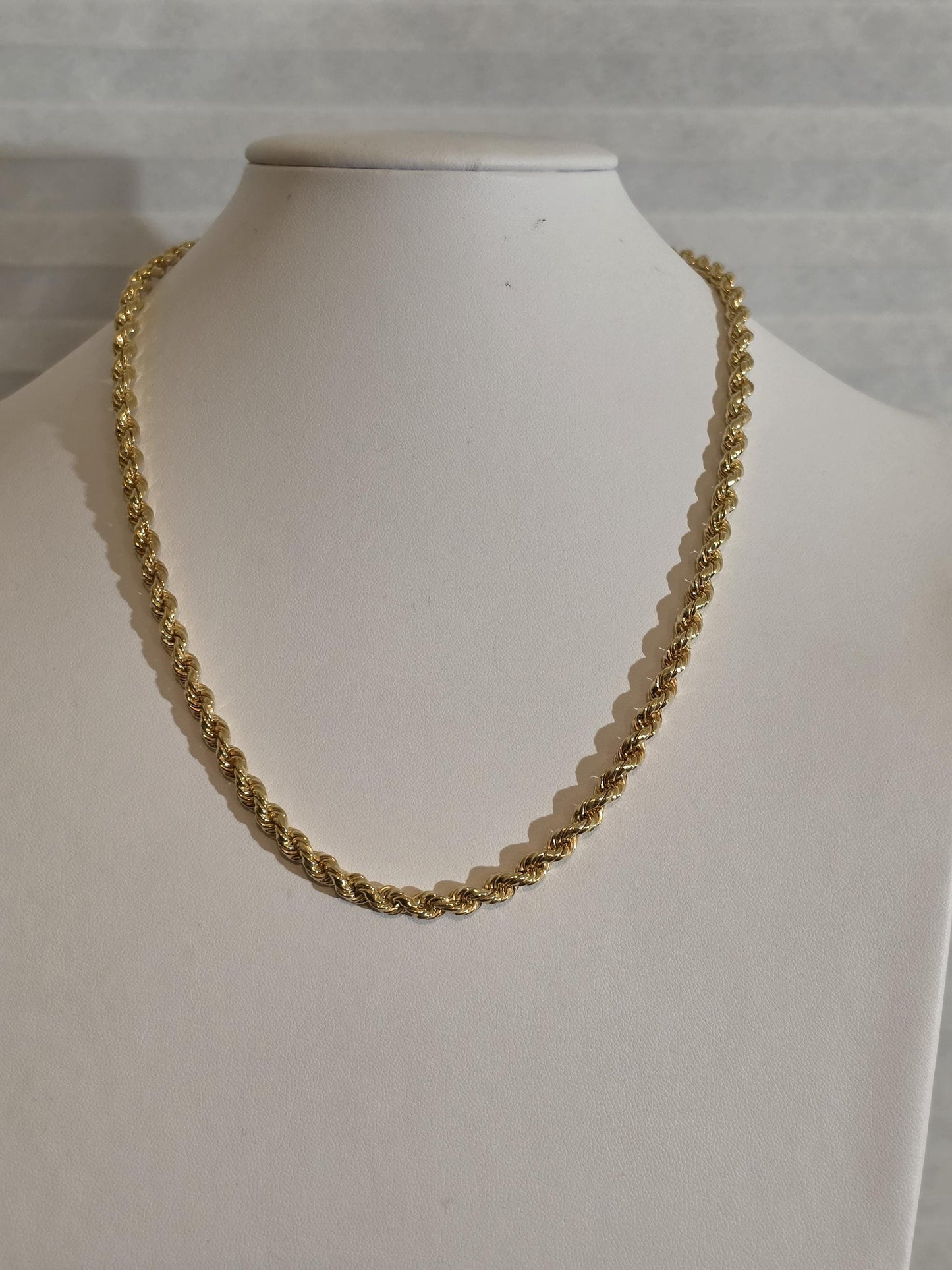 Gold Rope Chain Necklace for Women | 20 Inch 925 Sterling Silver | 3mm Gold Plated Rope Chain