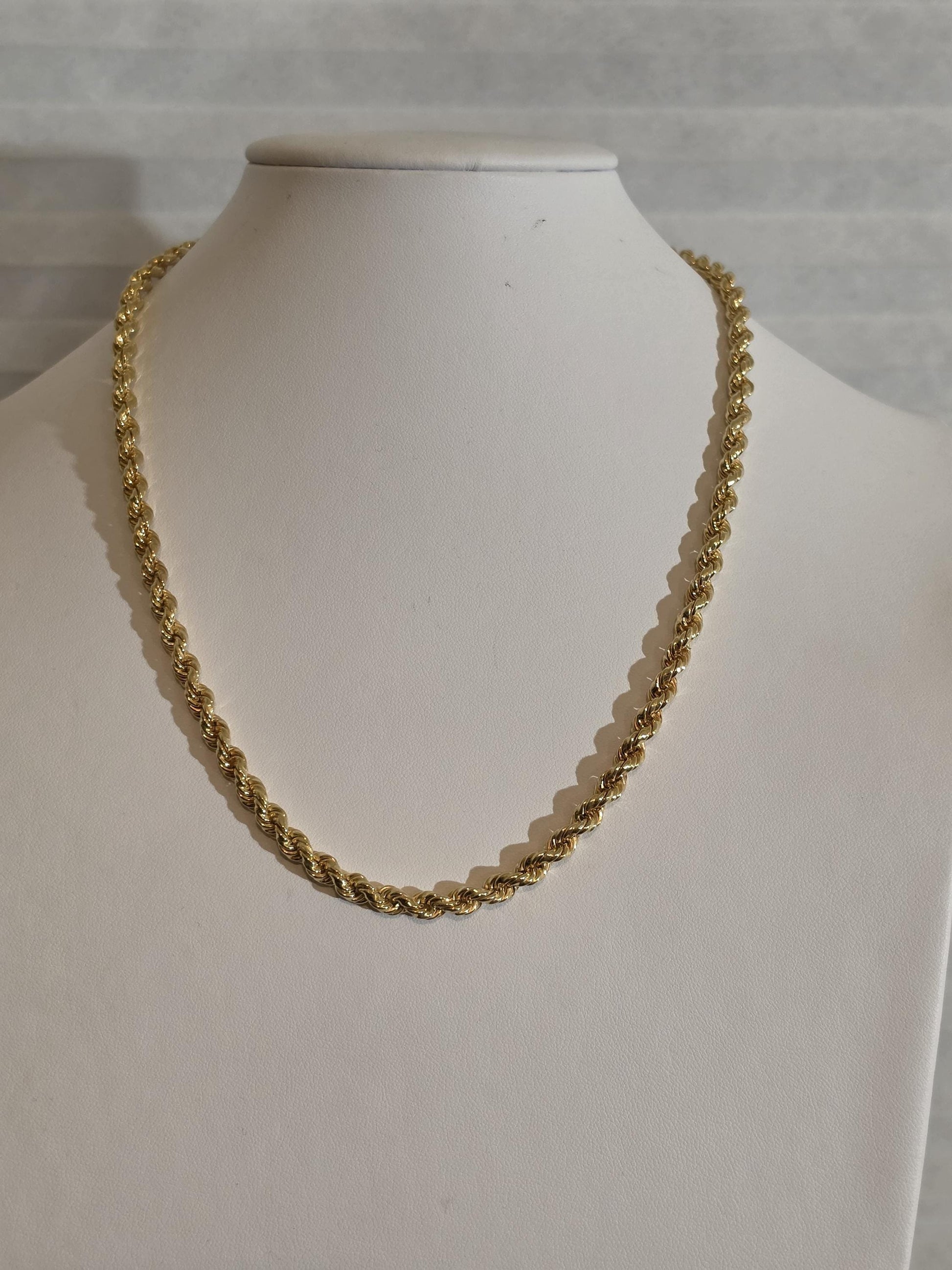 Gold Rope Chain Necklace for Women | 20 Inch 925 Sterling Silver | 3mm Gold Plated Rope Chain