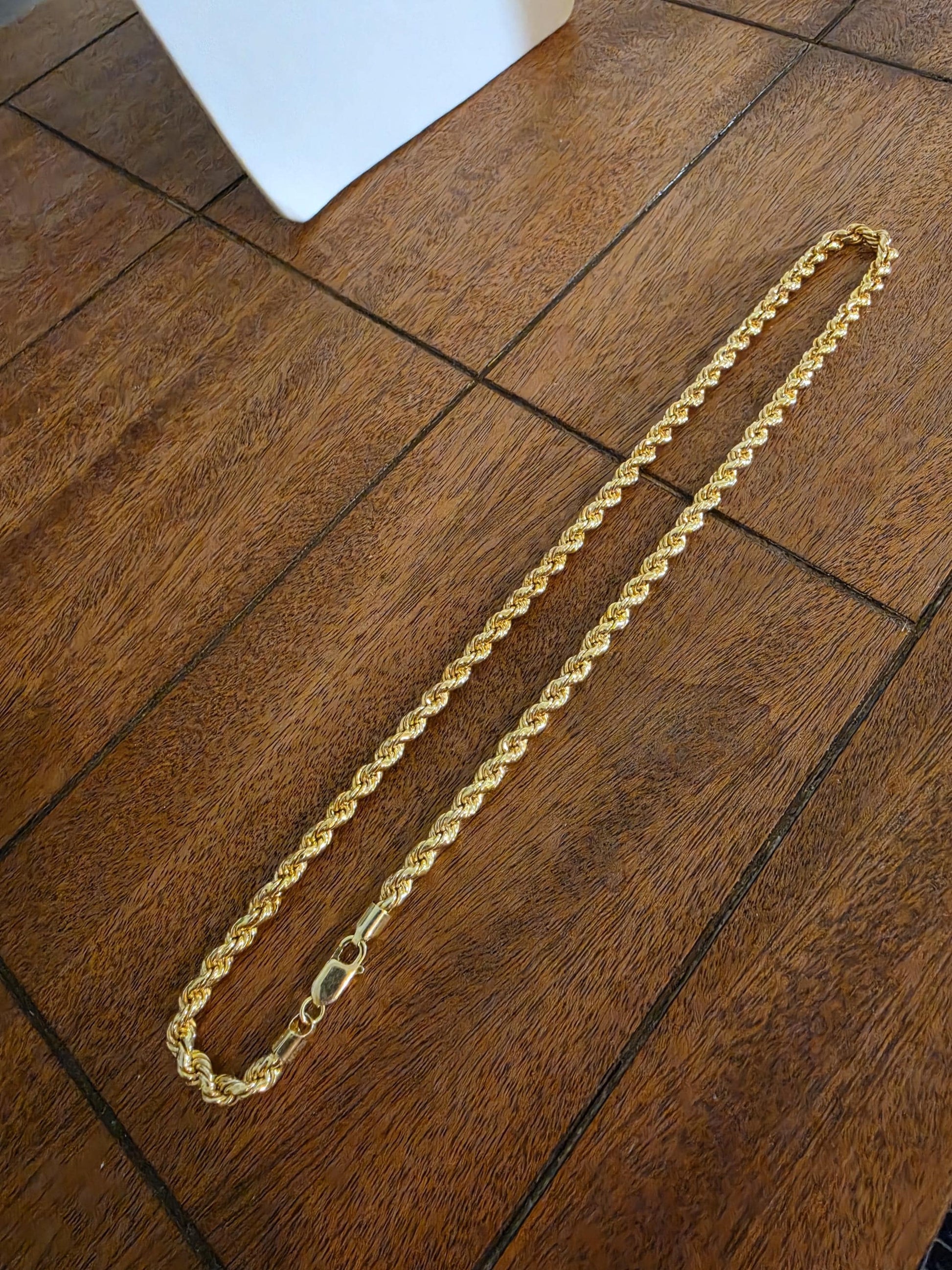 Gold Rope Chain Necklace for Women | 20 Inch 925 Sterling Silver | 3mm Gold Plated Rope Chain