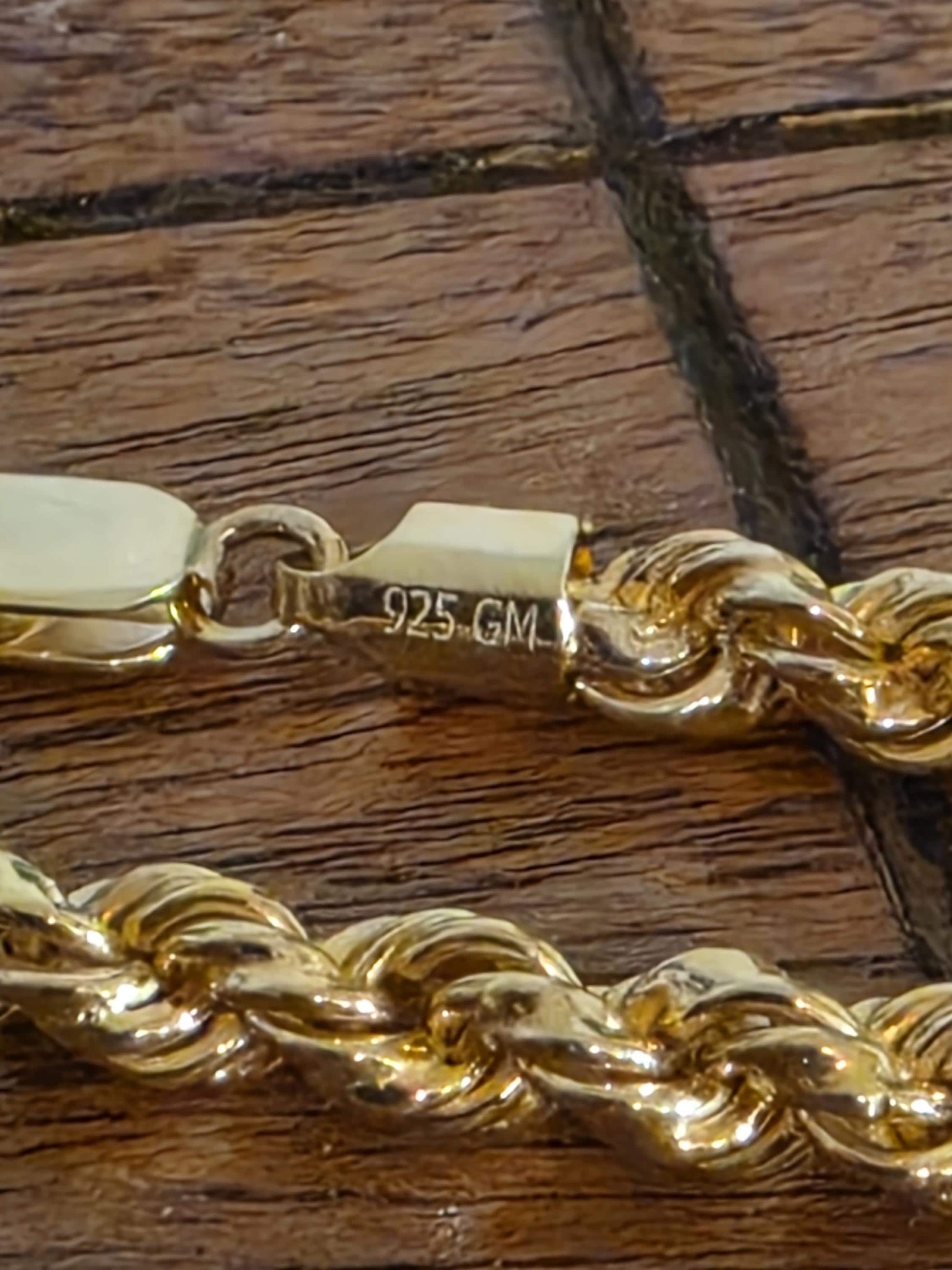 Gold Rope Chain Necklace for Women | 18 Inch 925 Sterling Silver | 5mm Thick Gold Plated Rope Chain