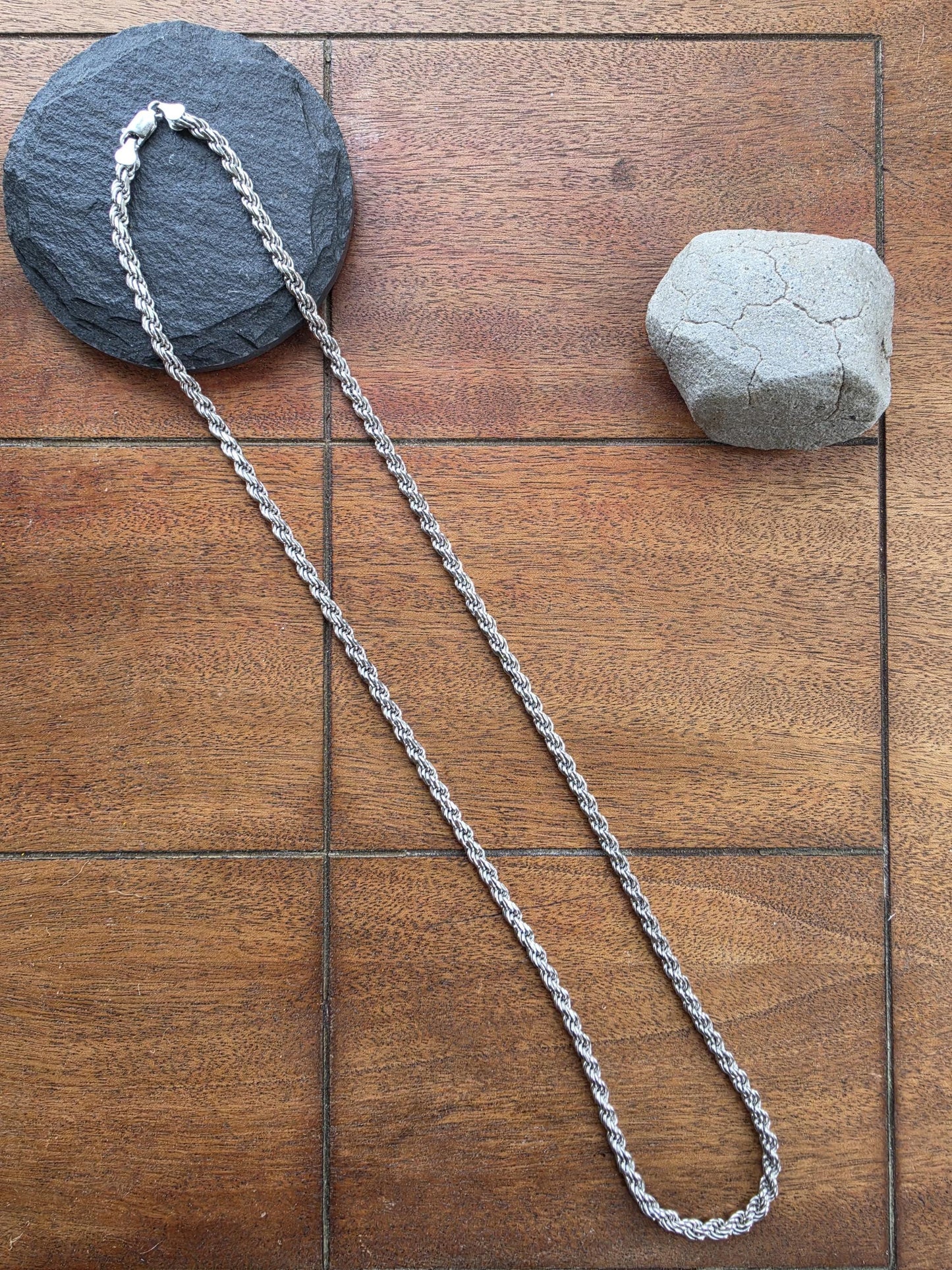 30 Inch Sterling Silver Rope Chain Necklace | Thick Italian Cut 925 Silver | Men's Women's Twisted Chain