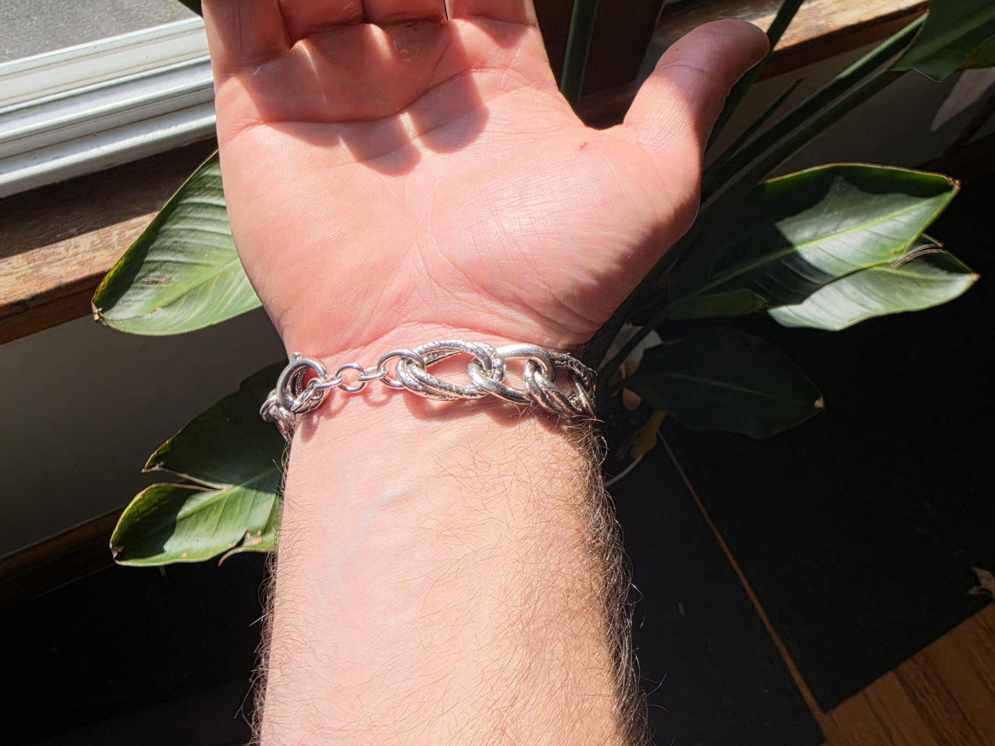 8 Inch Sterling Silver Hammered Oval Link Bracelet | Italian 925 Silver | Chunky Artisan Statement Bracelet