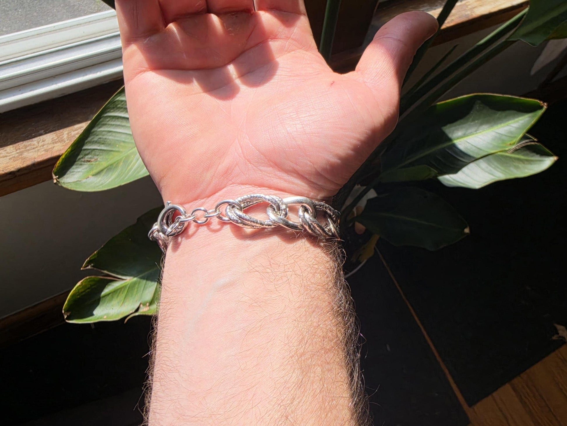 8 Inch Sterling Silver Hammered Oval Link Bracelet | Italian 925 Silver | Chunky Artisan Statement Bracelet