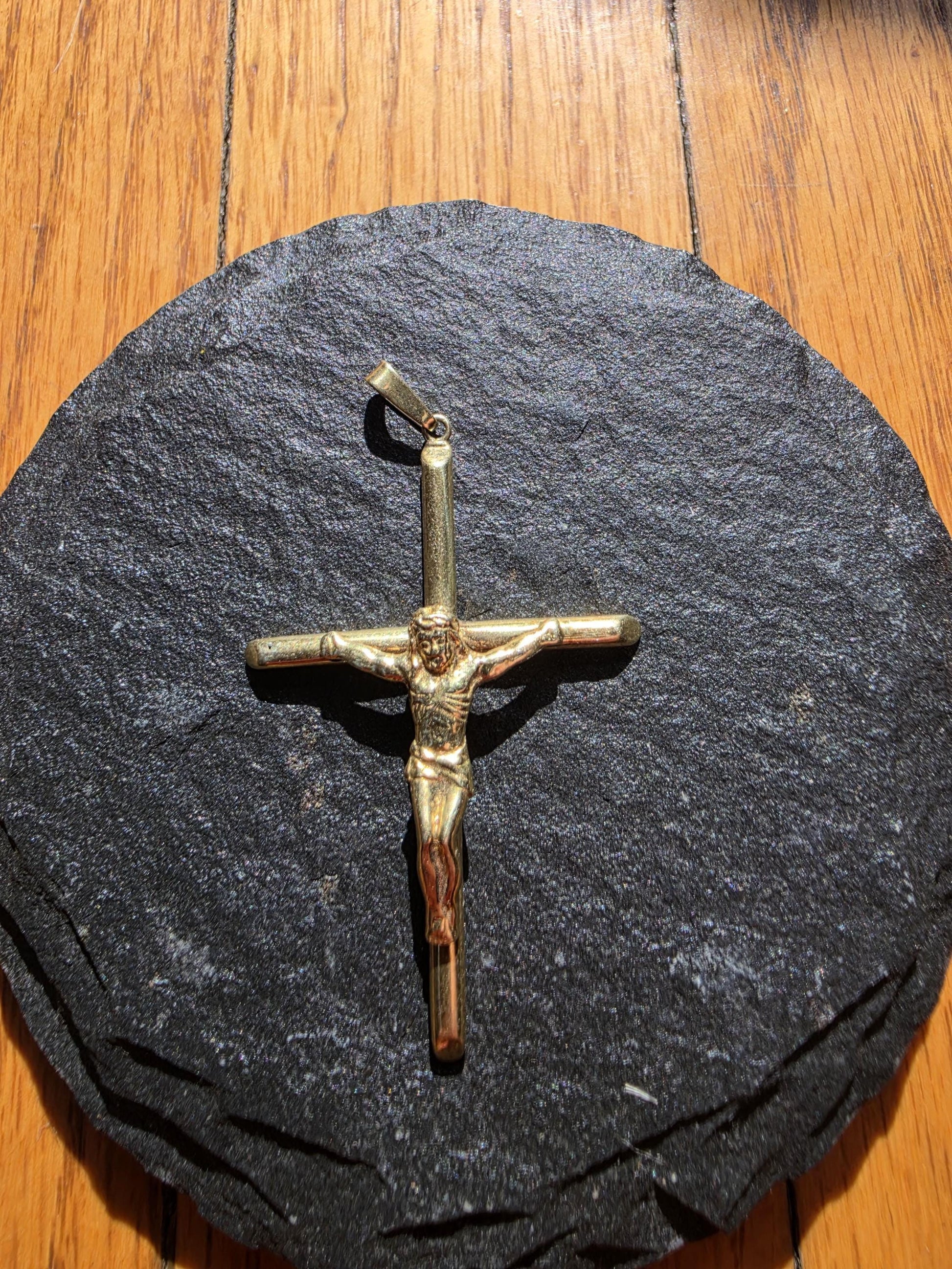 Gold Plated Sterling Silver Crucifix Pendant | 925 Silver Base | Jesus Cross Pendant | 2 Inch Religious Gift