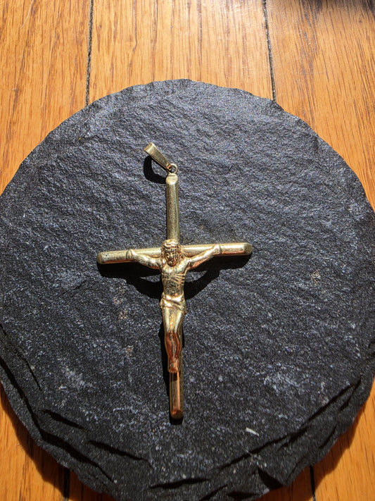 Gold Plated Sterling Silver Crucifix Pendant | 925 Silver Base | Jesus Cross Pendant | 2 Inch Religious Gift