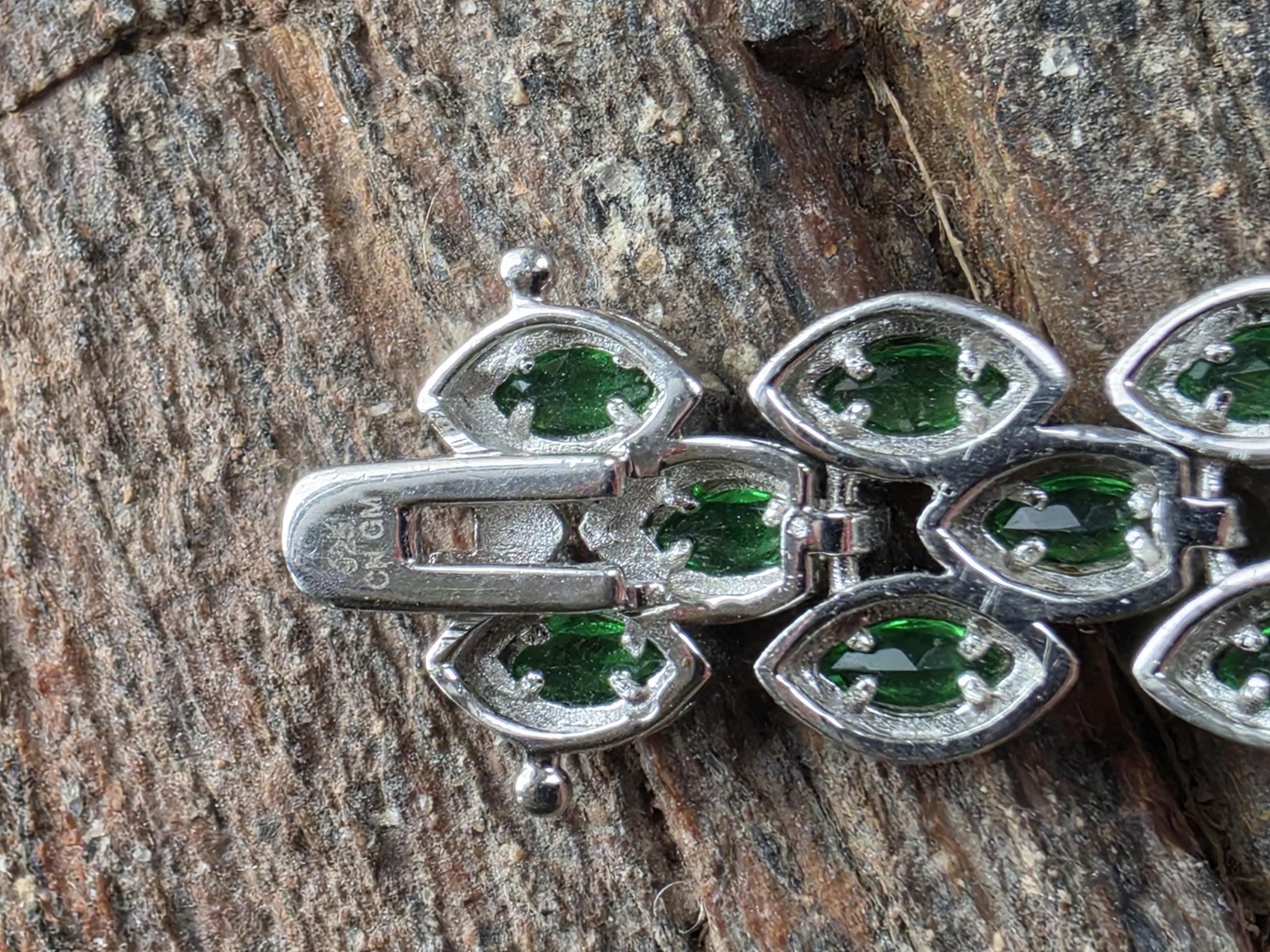 Sterling Silver CZ & Emerald Green Marquise Link Tennis Bracelet — 7.5 Inch Statement Bracelet — 33g 925 Silver — Bridal, Anniversary Gift