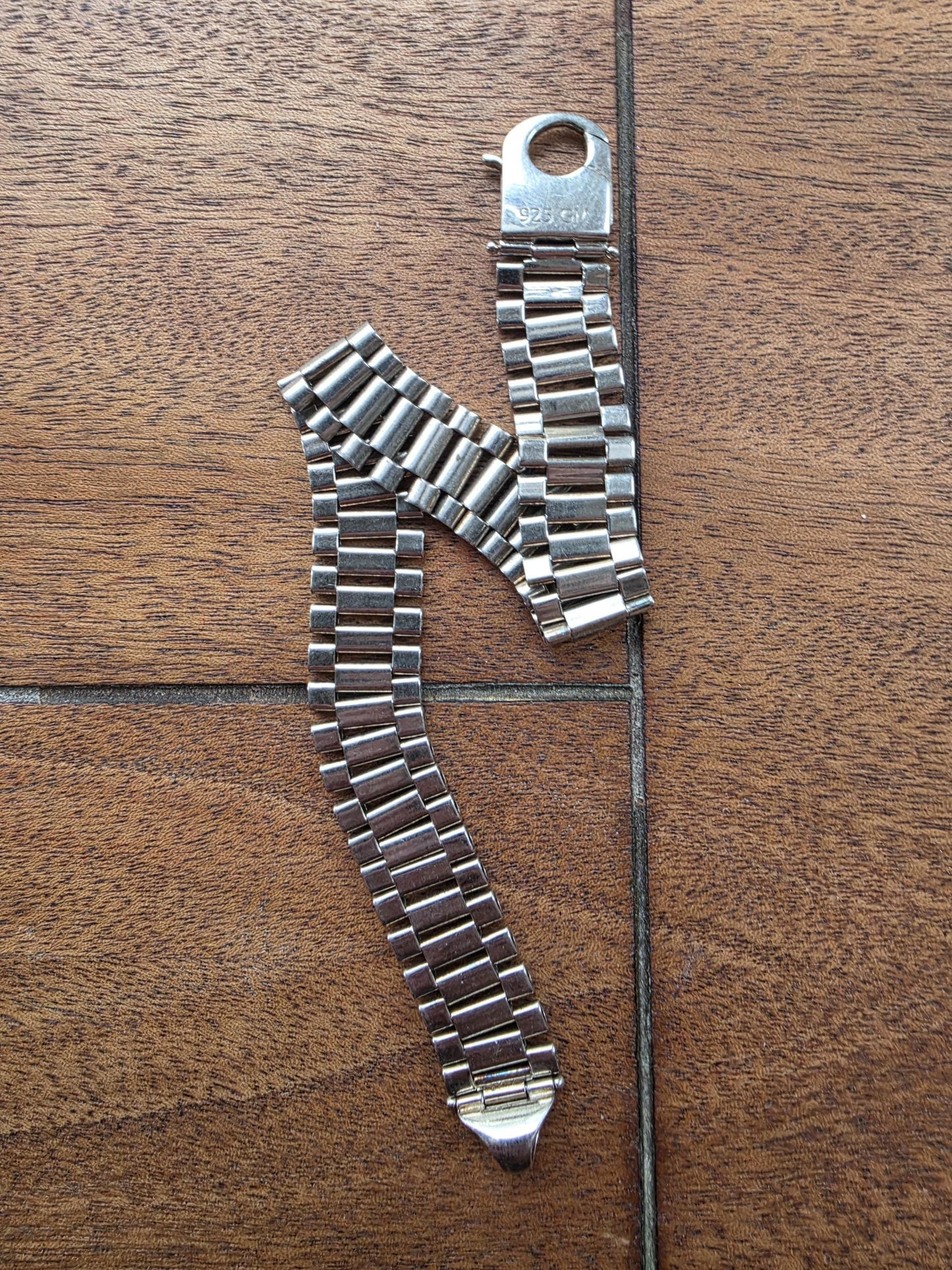 Sterling Silver Presidential-Style Link Bracelet — 9 Inch Wide Chain Bracelet — 25g 925 Silver — Men's or Unisex Rolex Style Silver Bracelet