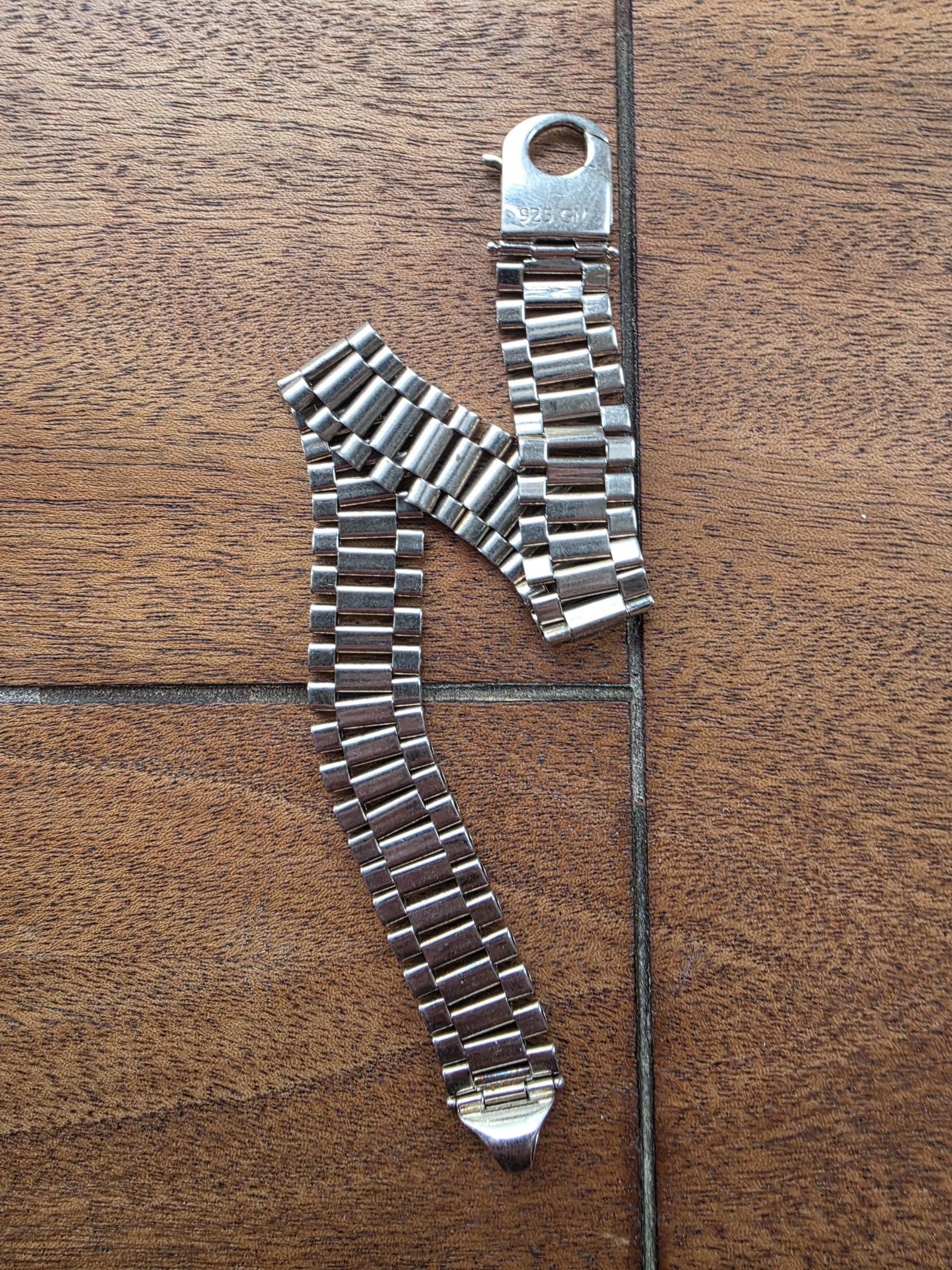 Sterling Silver Presidential-Style Link Bracelet — 9 Inch Wide Chain Bracelet — 25g 925 Silver — Men's or Unisex Rolex Style Silver Bracelet