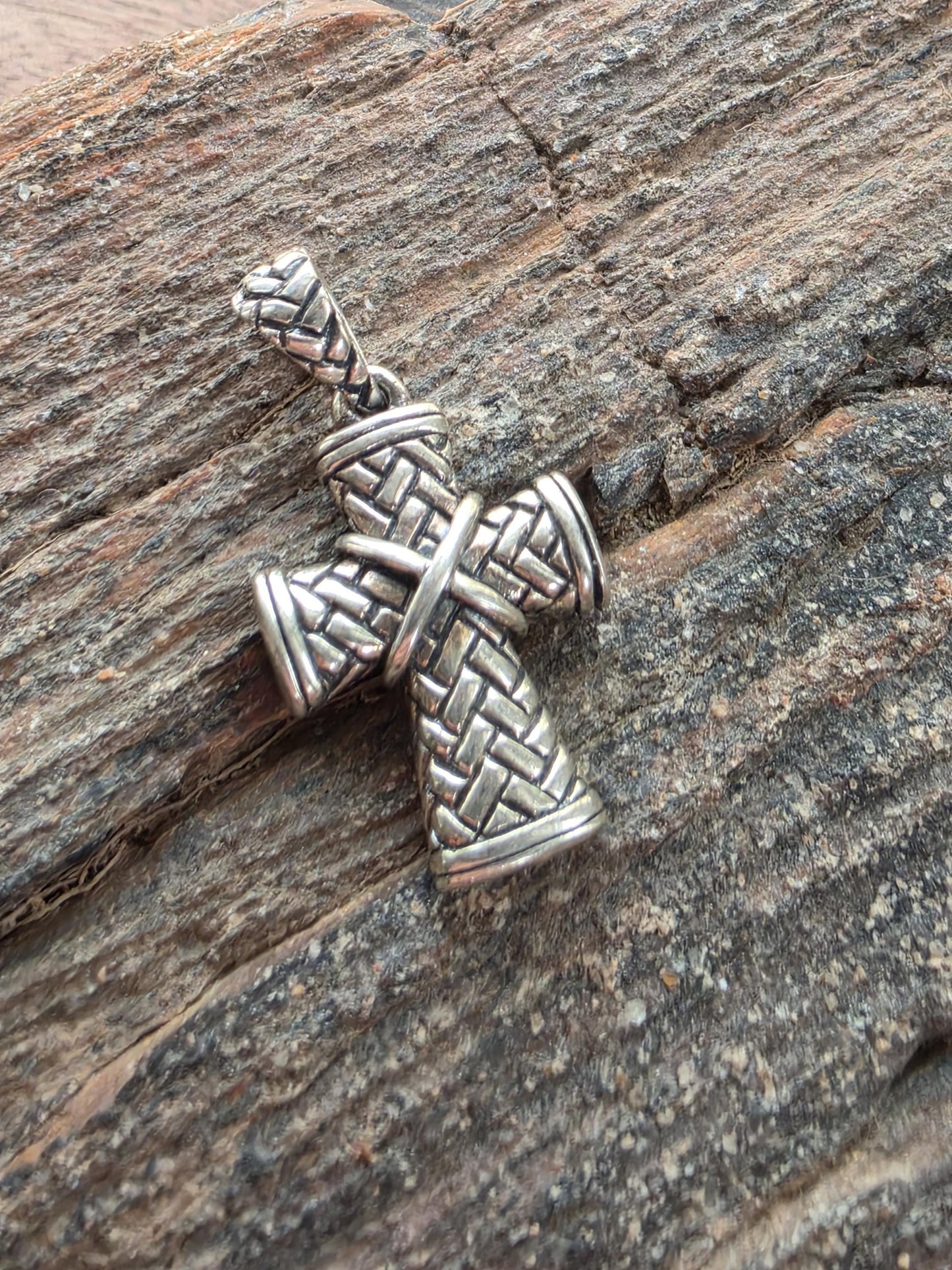 Sterling Silver Woven Basket Weave Cross Pendant — 925 Silver — 1 Inch Oxidized Cross — Artisan Braided Cross Necklace, Unisex Faith Jewelry