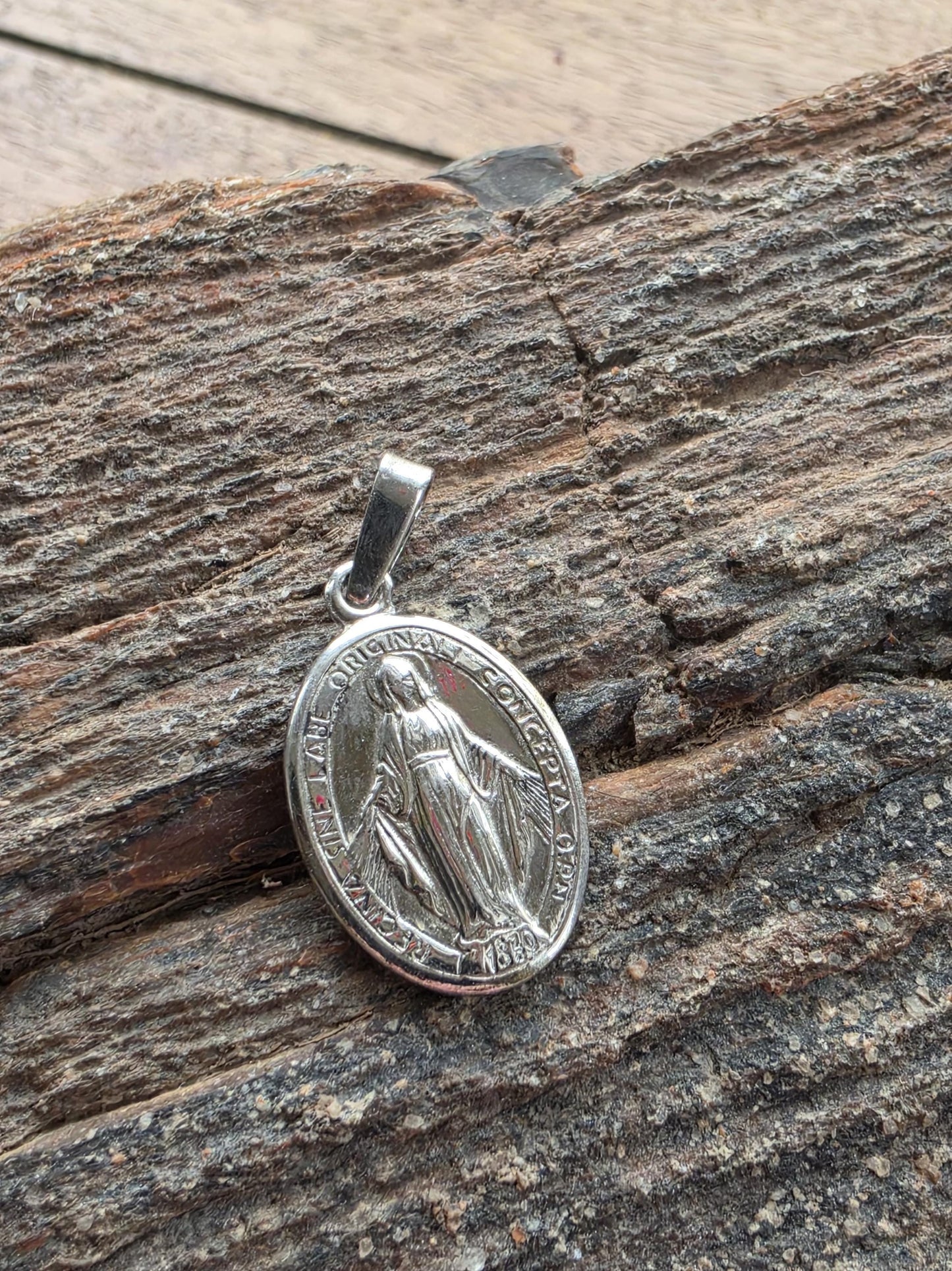 Sterling Silver Miraculous Medal Pendant — 925 Silver — 0.75 Inch Virgin Mary Oval Medal — Catholic Necklace, Baptism Gift, First Communion