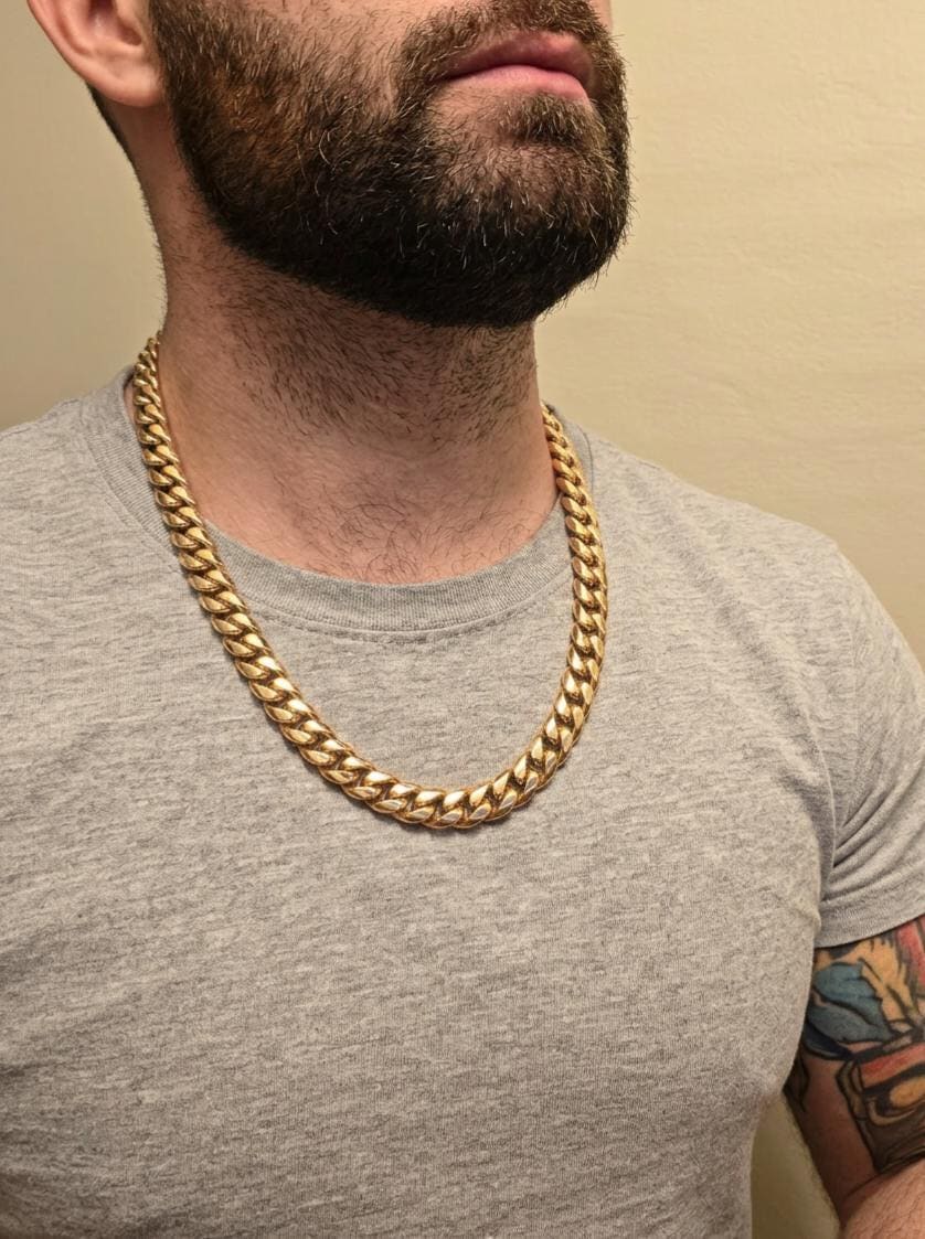 Heavy 925 Sterling Silver Gold Plated Miami Cuban Link Chain Necklace | 8.76mm | Thick Gold Chain | Men's Women's Hip Hop Jewelry | Box Clas
