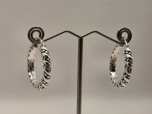 Sterling Silver Dotted Rope Hoop Earrings | 925 Silver Textured Hoops 30mm