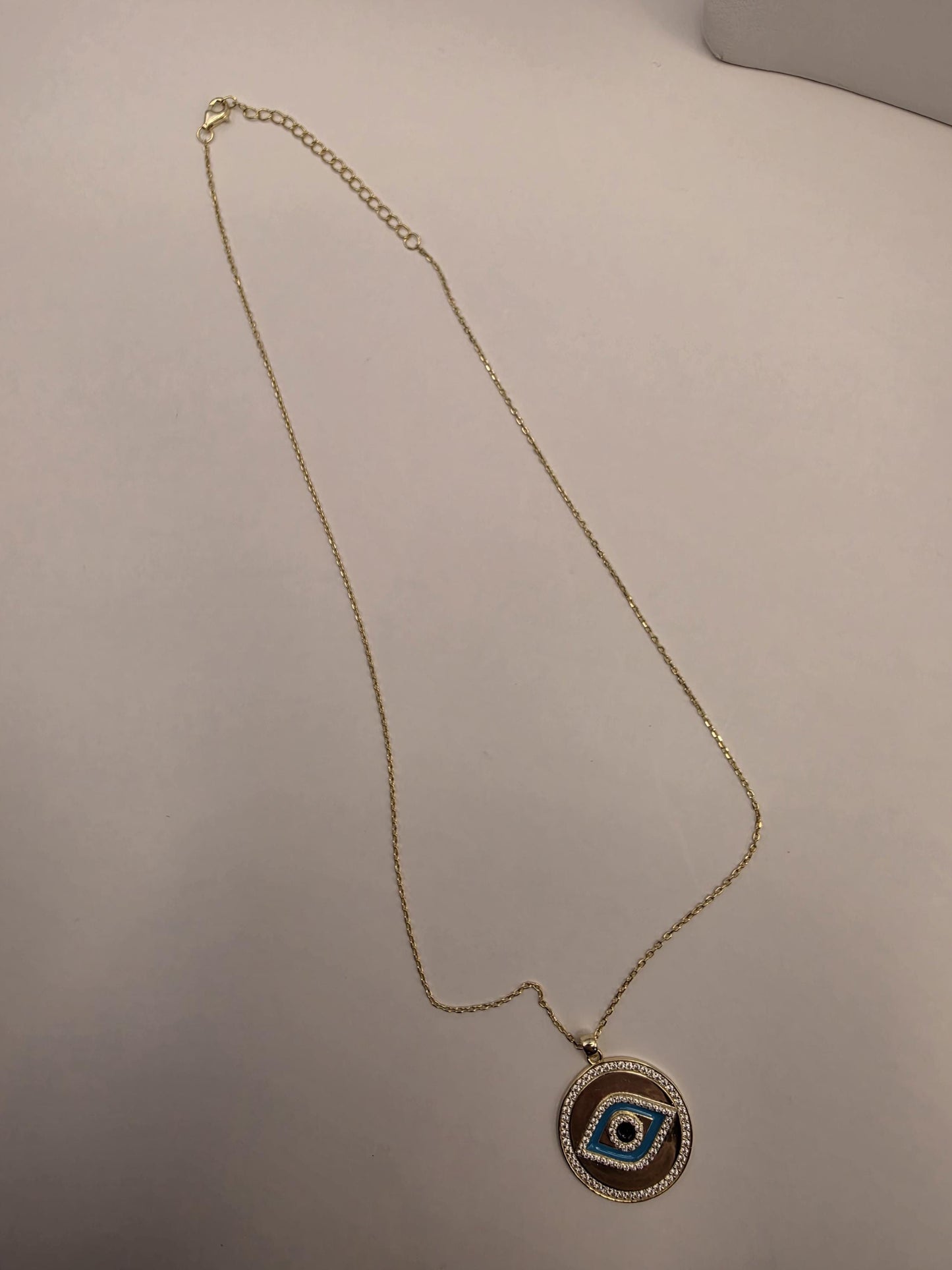 Gold Plated Evil Eye Medallion Necklace | 925 Silver | 18 Inch | Black Blue Enamel CZ Halo | 1 Inch Pendant