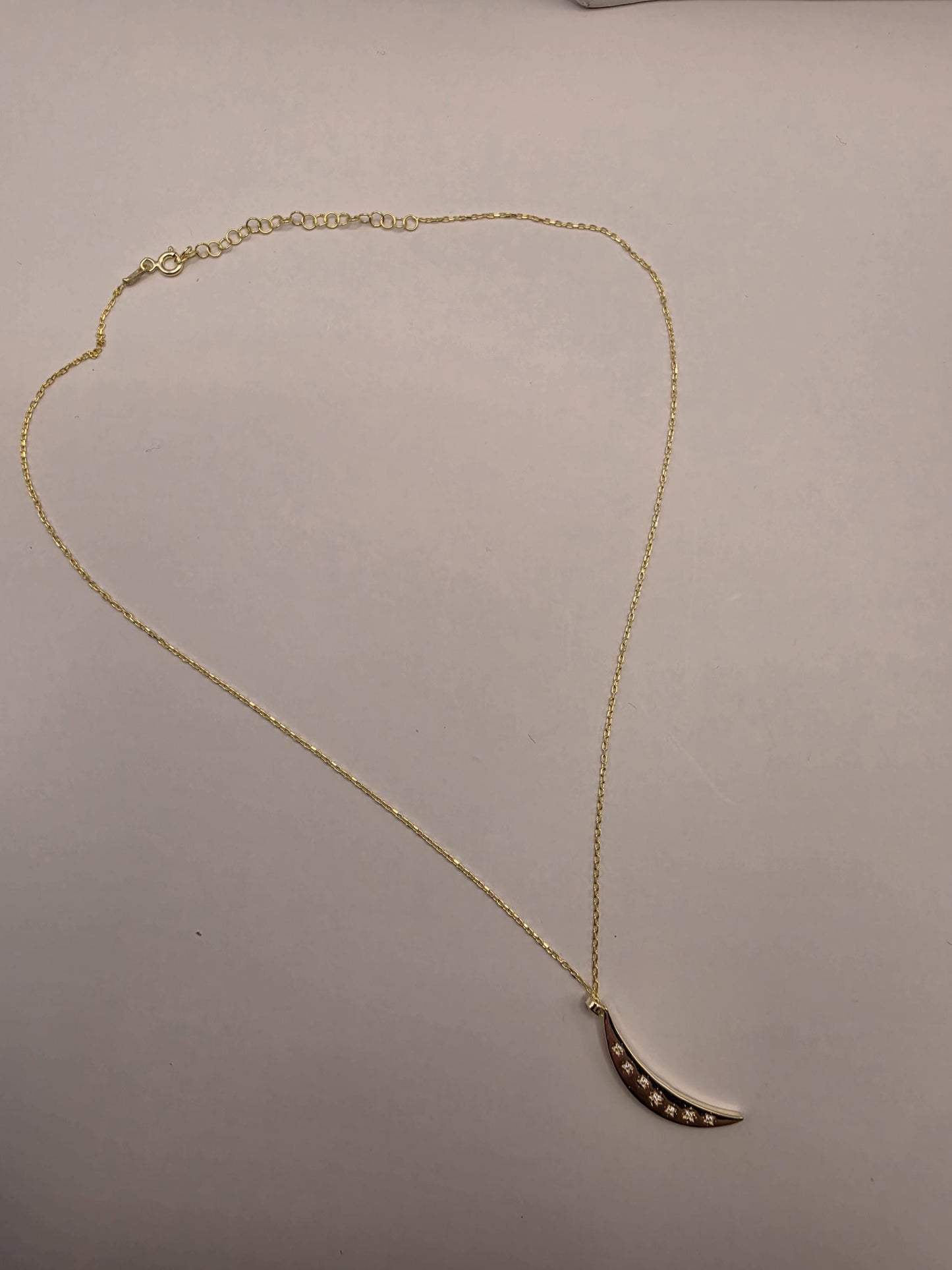 Gold Plated Two-Tone Crescent Moon Necklace | 925 Silver | 18 Inch Cable Chain | CZ Station Moon Pendant
