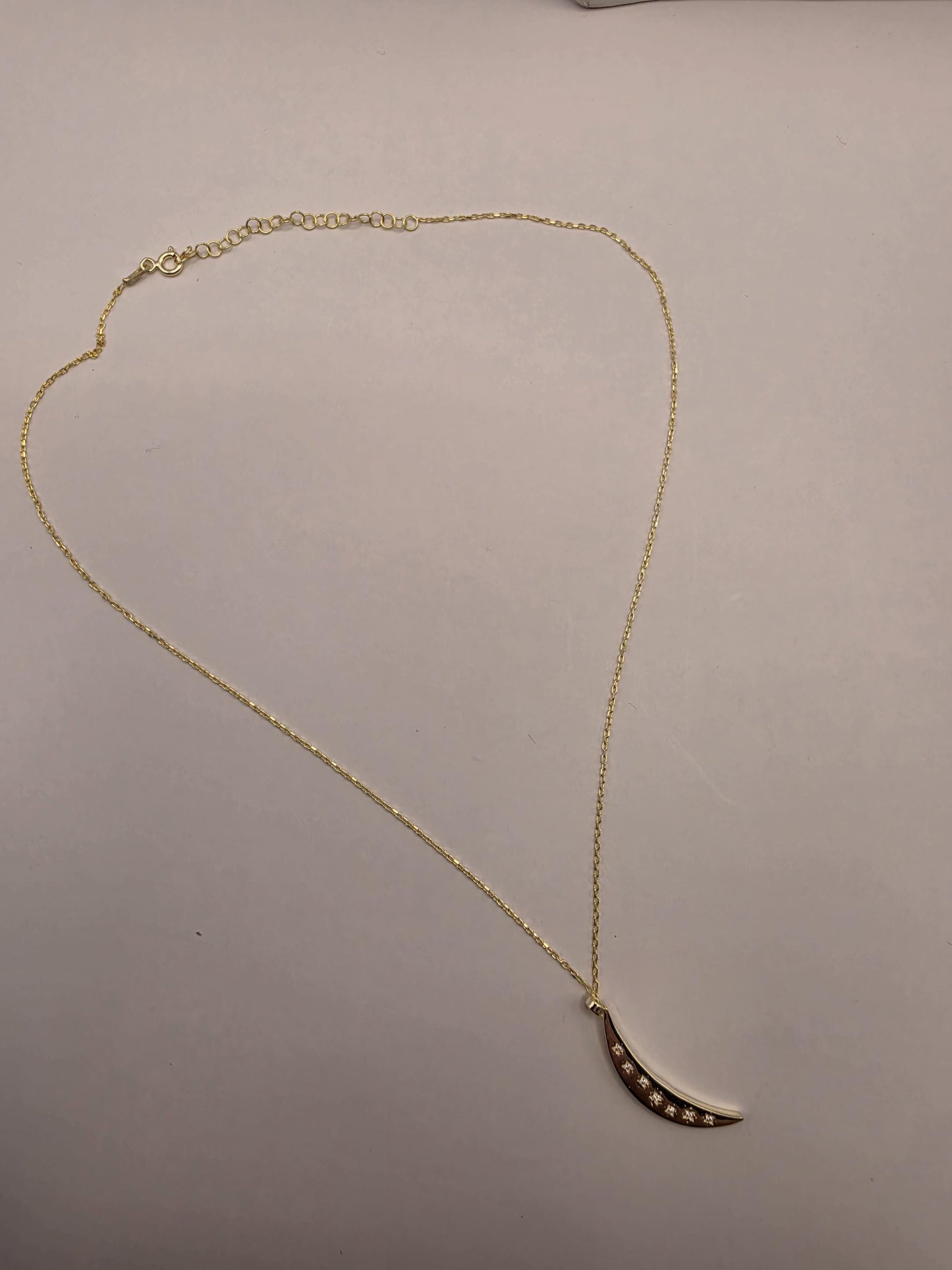 Gold Plated Two-Tone Crescent Moon Necklace | 925 Silver | 18 Inch Cable Chain | CZ Station Moon Pendant