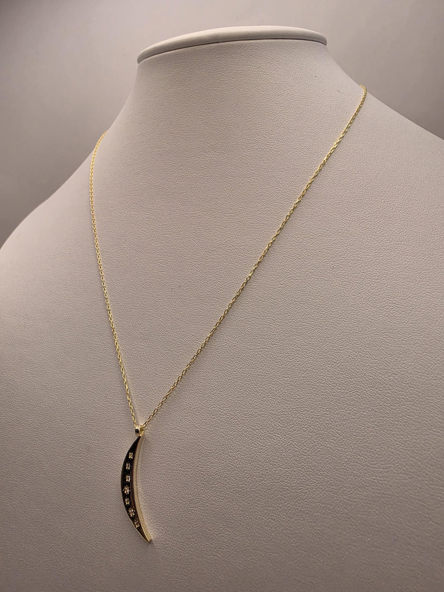 Gold Plated Two-Tone Crescent Moon Necklace | 925 Silver | 18 Inch Cable Chain | CZ Station Moon Pendant