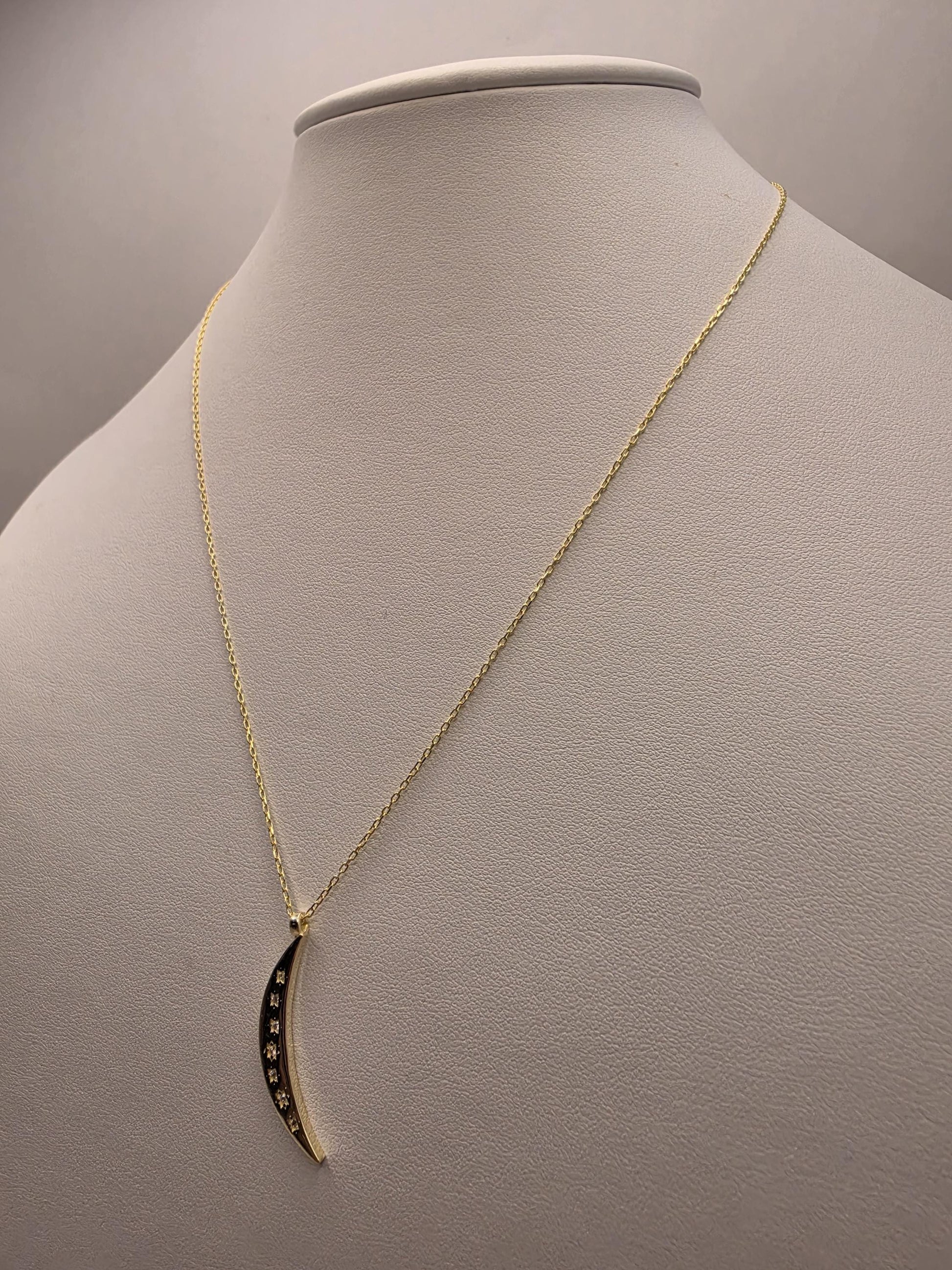 Gold Plated Two-Tone Crescent Moon Necklace | 925 Silver | 18 Inch Cable Chain | CZ Station Moon Pendant