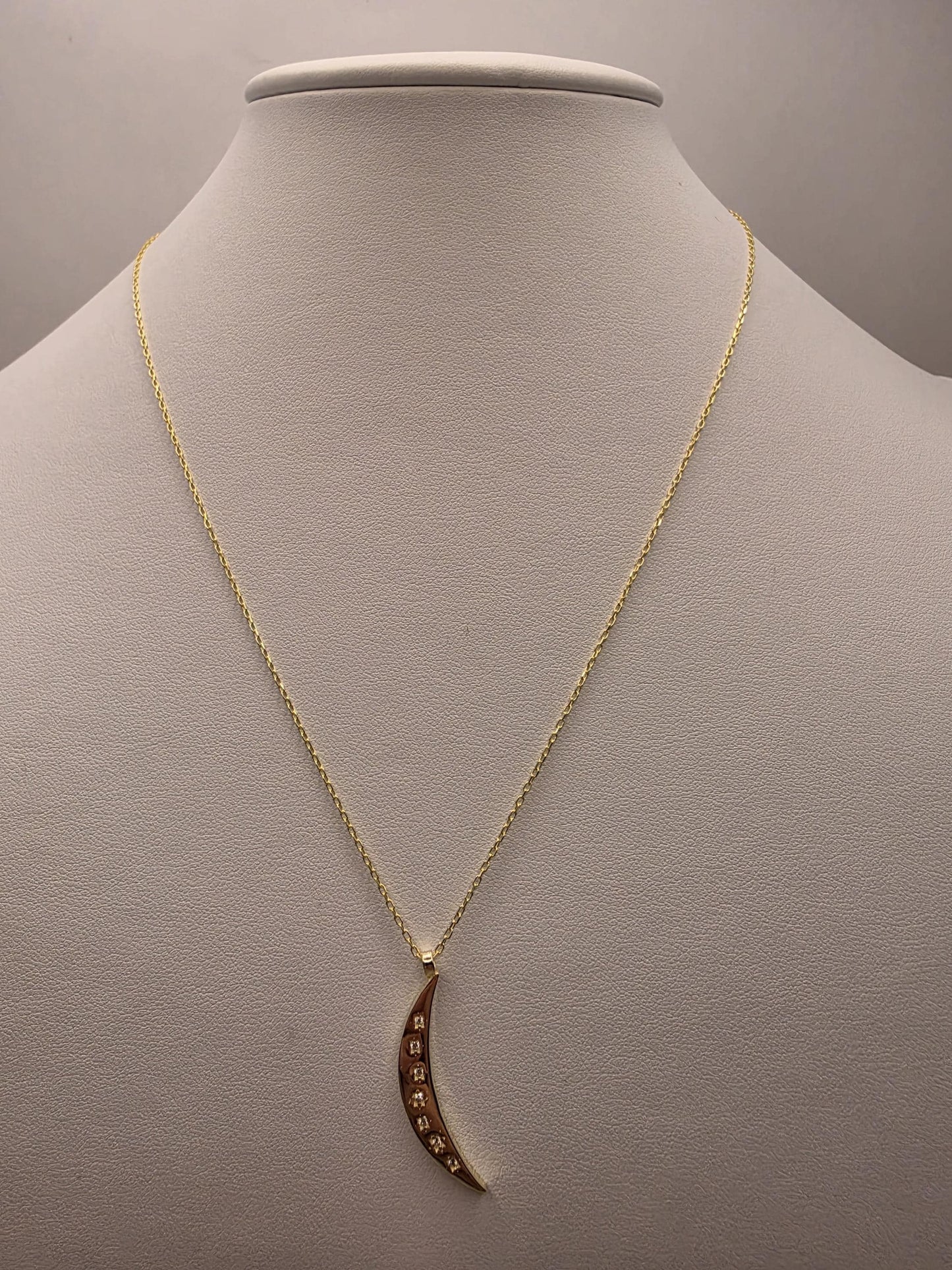 Gold Plated Two-Tone Crescent Moon Necklace | 925 Silver | 18 Inch Cable Chain | CZ Station Moon Pendant