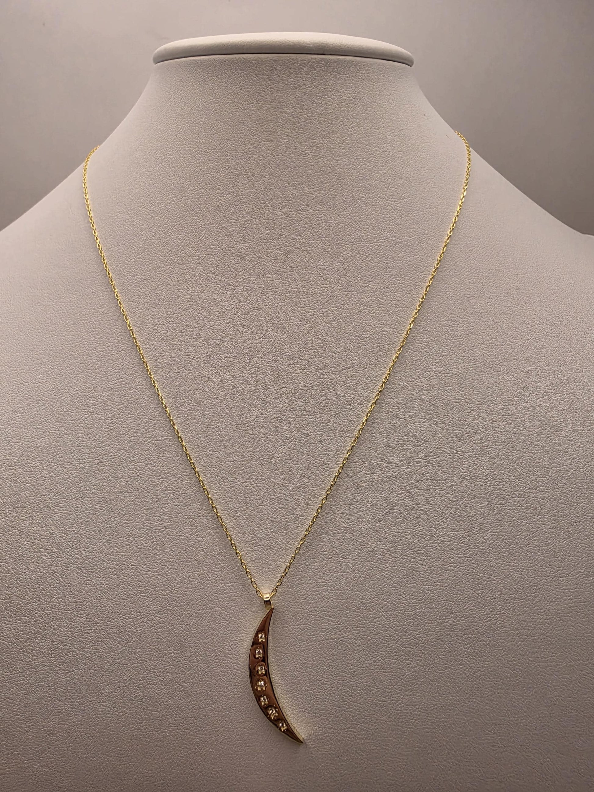 Gold Plated Two-Tone Crescent Moon Necklace | 925 Silver | 18 Inch Cable Chain | CZ Station Moon Pendant
