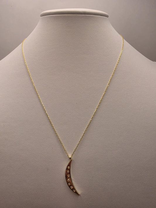 Gold Plated Two-Tone Crescent Moon Necklace | 925 Silver | 18 Inch Cable Chain | CZ Station Moon Pendant