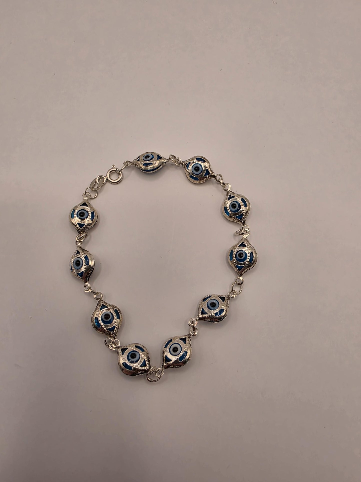 925 Sterling Silver Evil Eye Chain Bracelet | 8mm Beads | 7.5" | Protection Jewelry | Blue Enamel | Nazar | Boho | Gift for Her