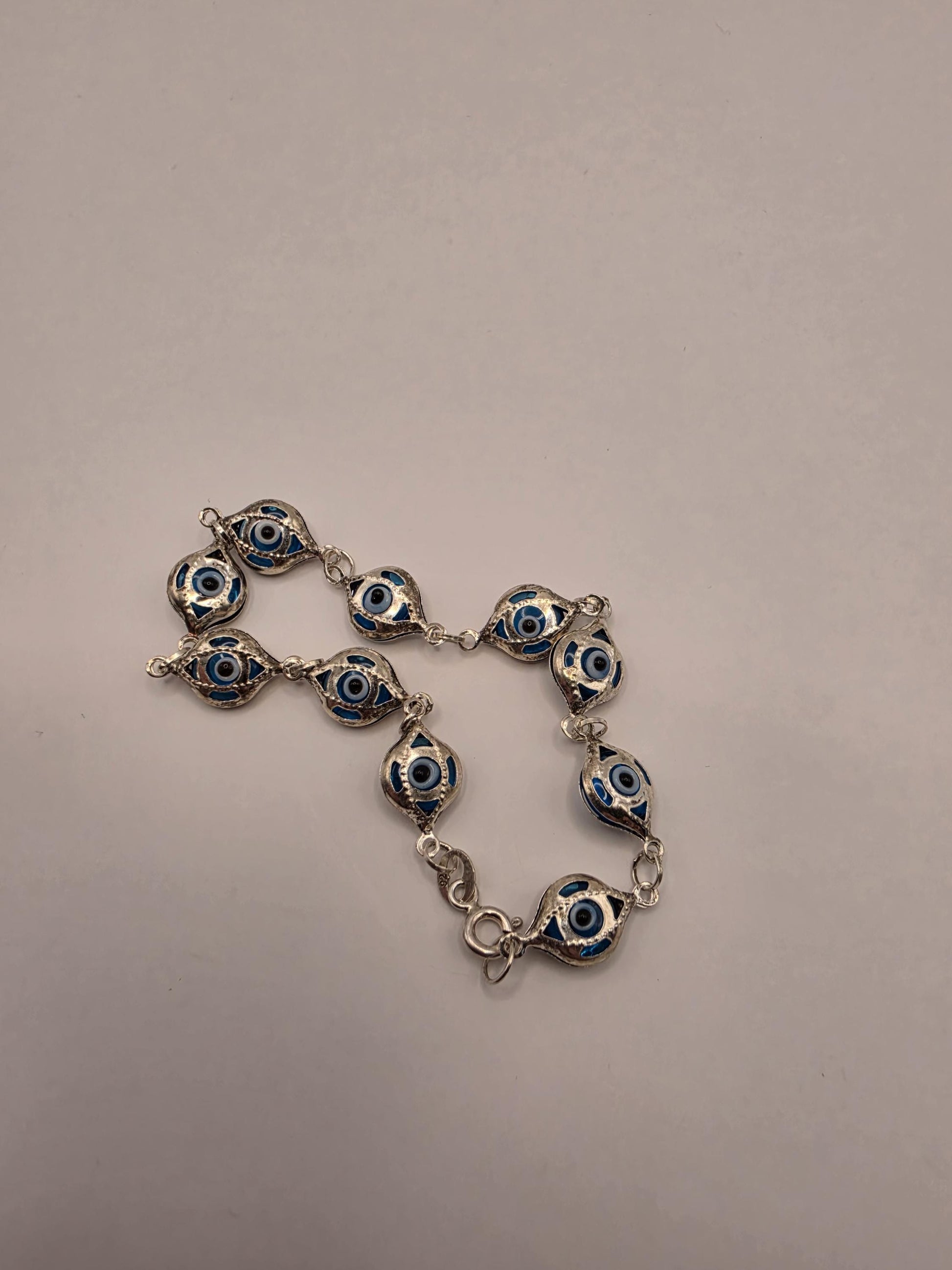 925 Sterling Silver Evil Eye Chain Bracelet | 8mm Beads | 7.5" | Protection Jewelry | Blue Enamel | Nazar | Boho | Gift for Her