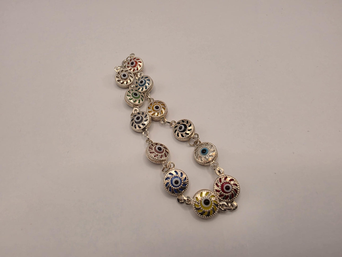925 Sterling Silver Multicolor Evil Eye Coin Bracelet | 7.5" | 4.5mm | Colorful Enamel | Boho Protection Jewelry | Gift for Her