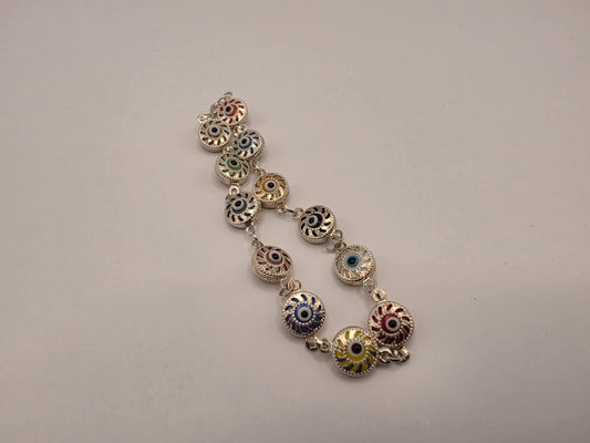 925 Sterling Silver Multicolor Evil Eye Coin Bracelet | 7.5" | 4.5mm | Colorful Enamel | Boho Protection Jewelry | Gift for Her
