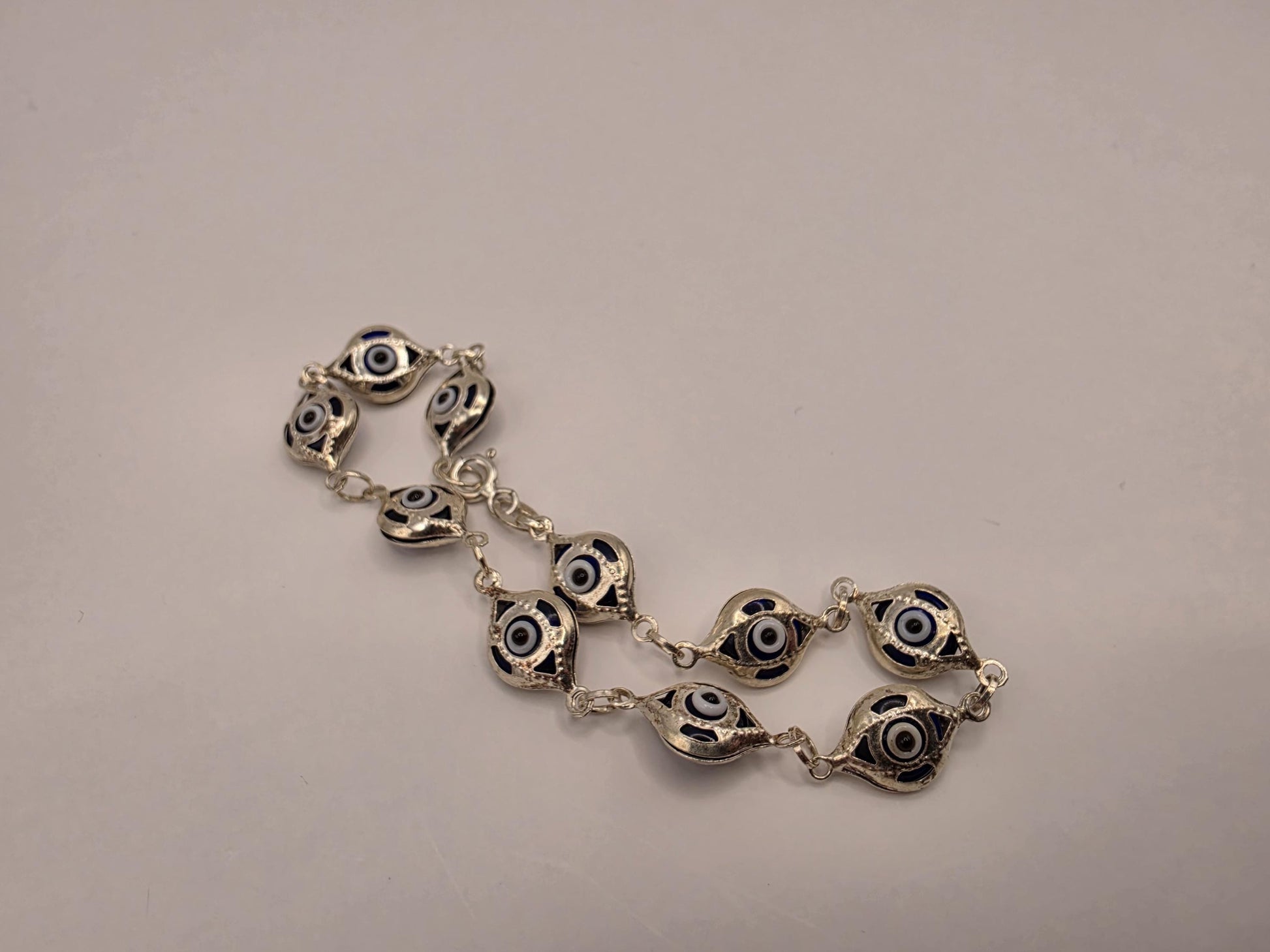 925 Sterling Silver Blue Evil Eye Filigree Link Bracelet | 7.5" | 4.5mm | Protection Jewelry | Nazar | Boho | Gift for Her | Womens Bracelet