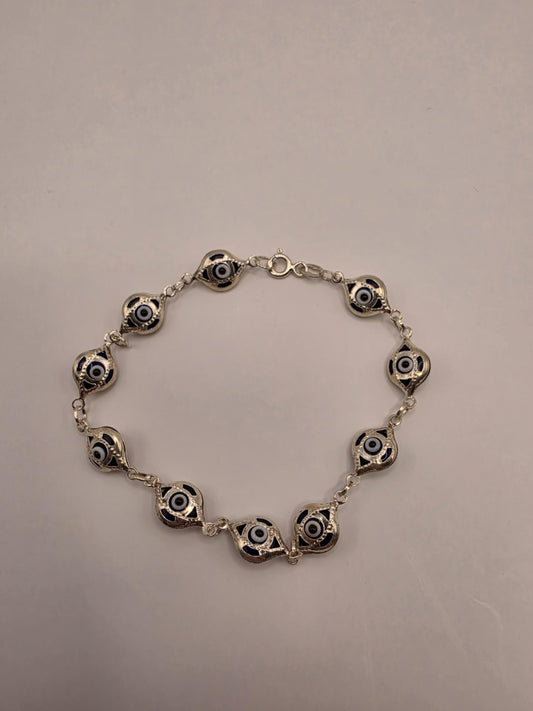 925 Sterling Silver Blue Evil Eye Filigree Link Bracelet | 7.5" | 4.5mm | Protection Jewelry | Nazar | Boho | Gift for Her