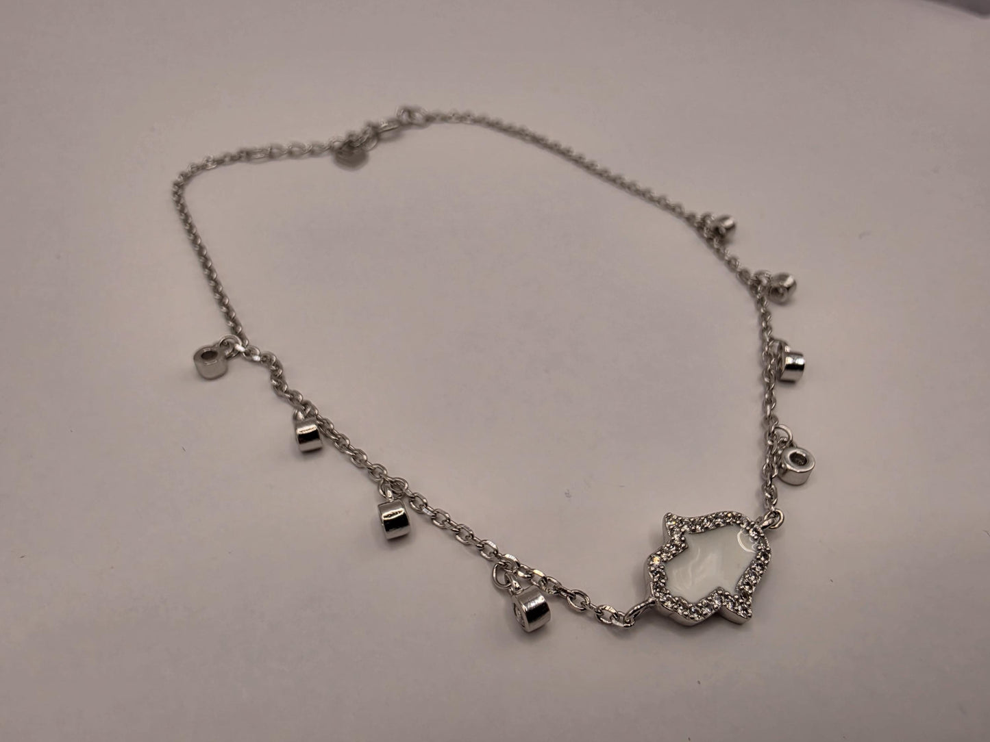 925 Sterling Silver Hamsa Charm Bracelet| 10" | Lock & Circle Charms | Delicate Chain | Protection Jewelry | Gift for Her